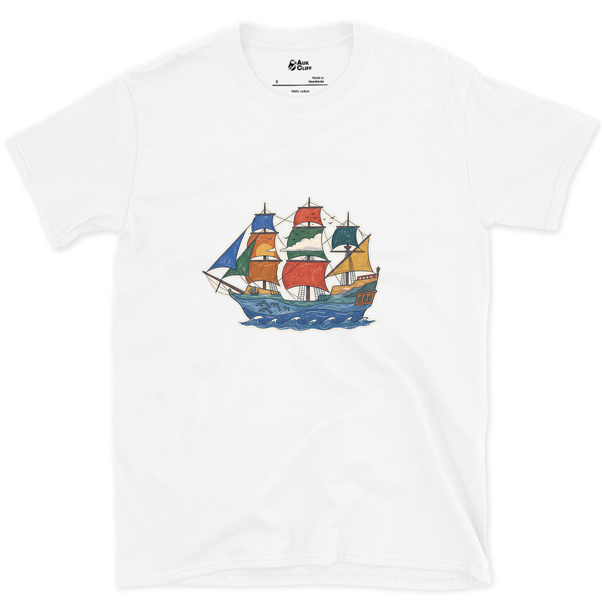 Every Sea It Has Crossed, Galleon design on a White Gildan Softstyle t-shirt