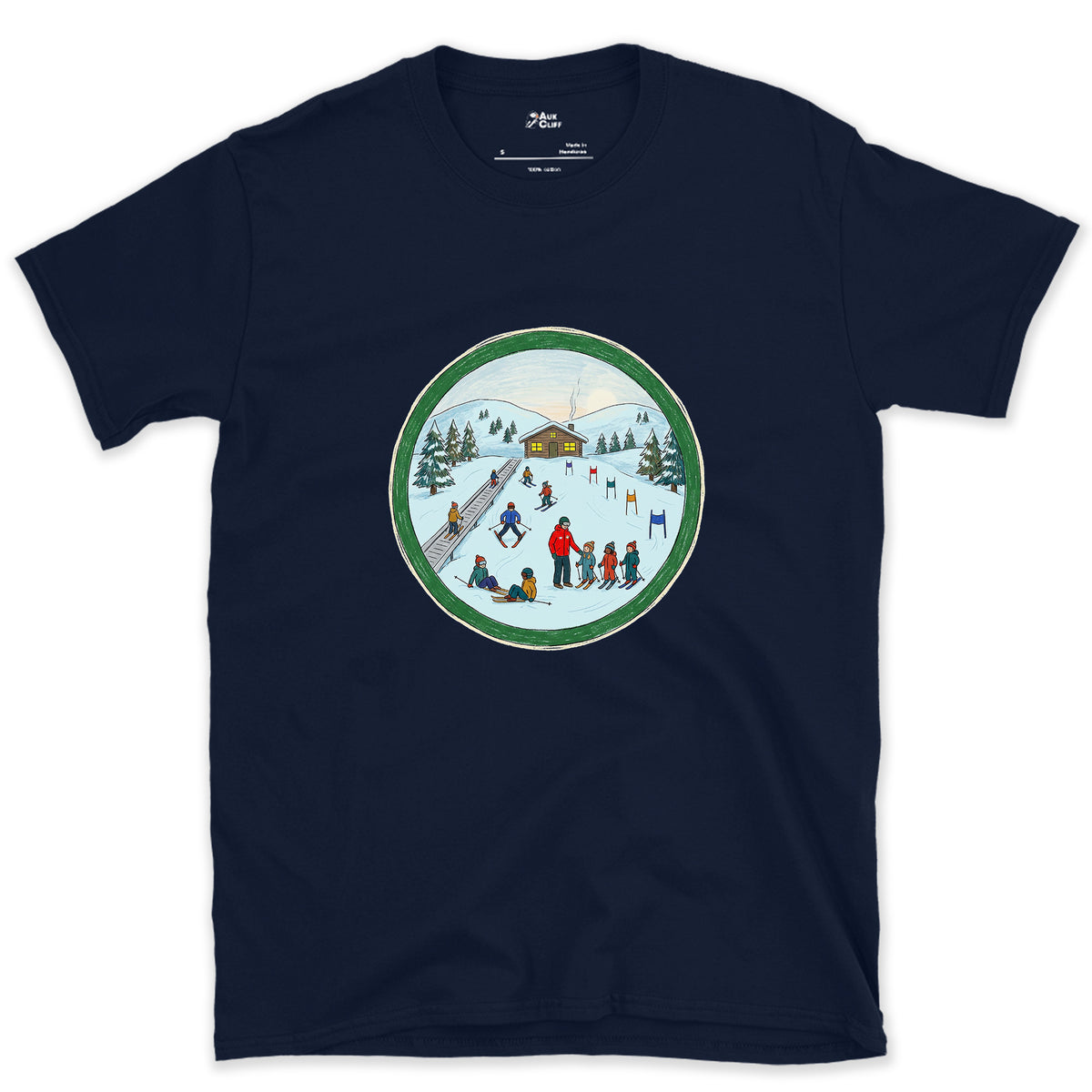 Every Skier Starts on the Green Circle design on a Navy Gildan Softstyle t-shirt