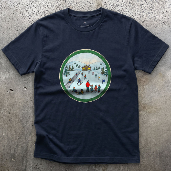 Every Skier Starts on the Green Circle design on a Navy Gildan Softstyle t-shirt