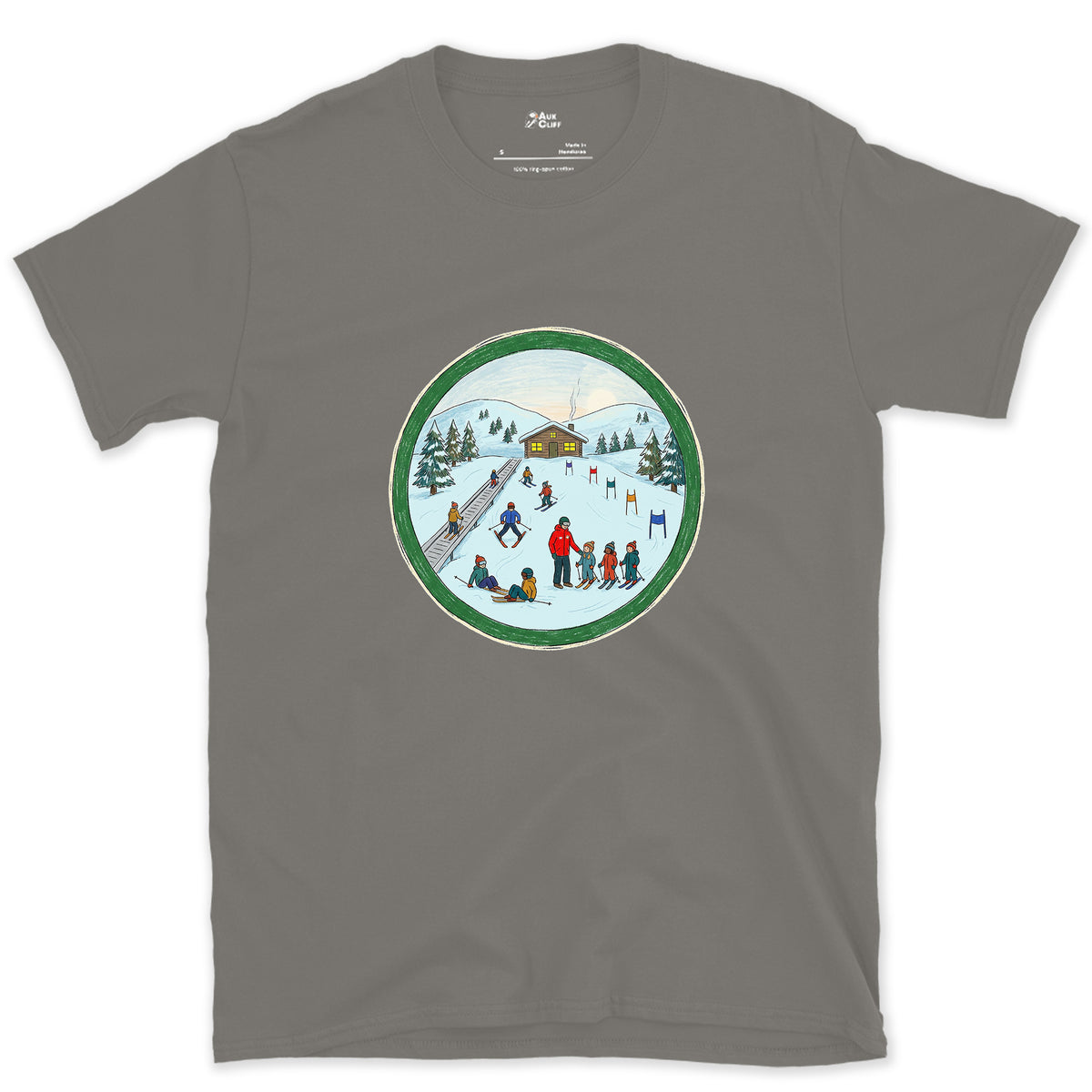 Every Skier Starts on the Green Circle design on a Charcoal Gildan Softstyle t-shirt
