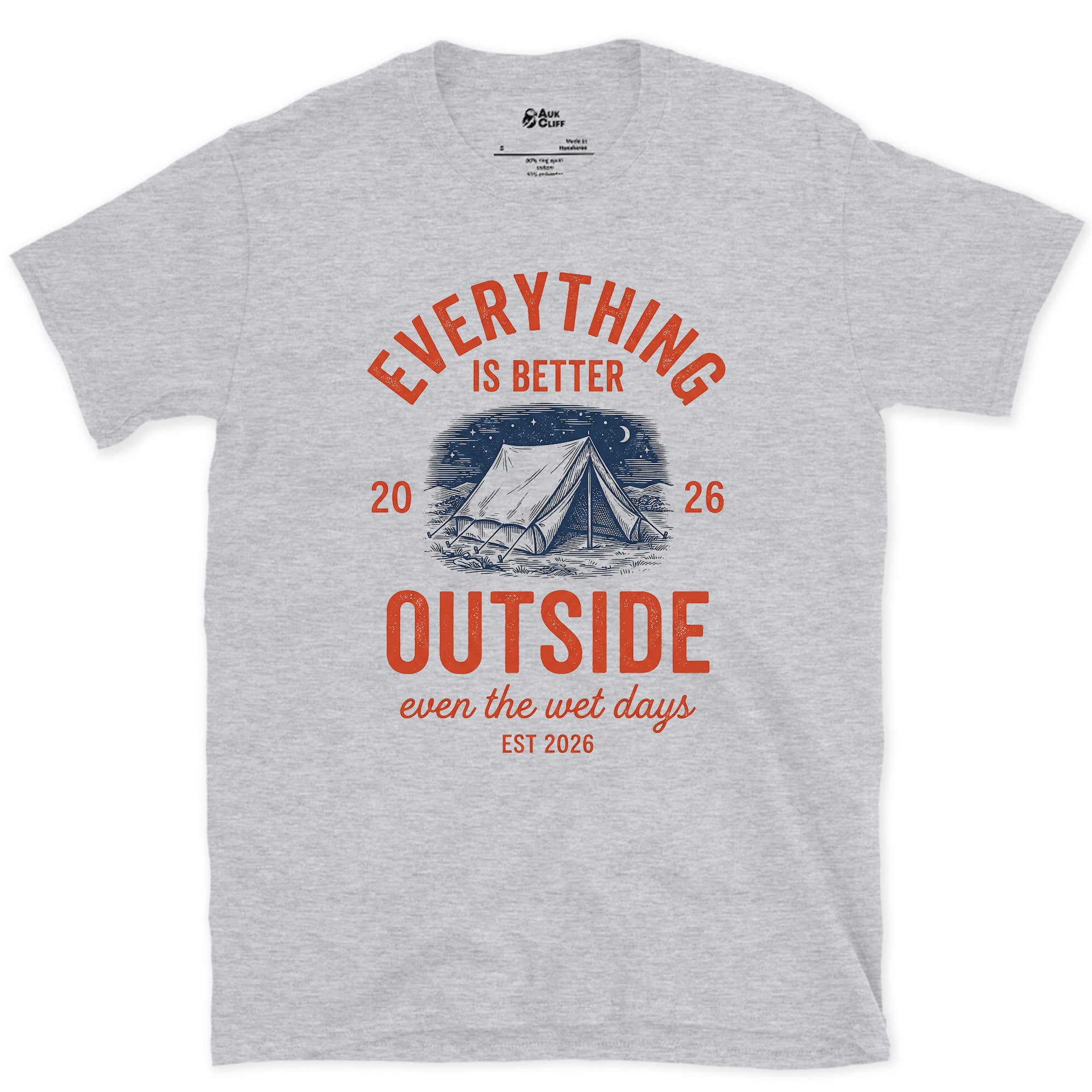 Everything Is Better Outside, Even the Wet Days design on a Sport Grey Gildan Softstyle t-shirt