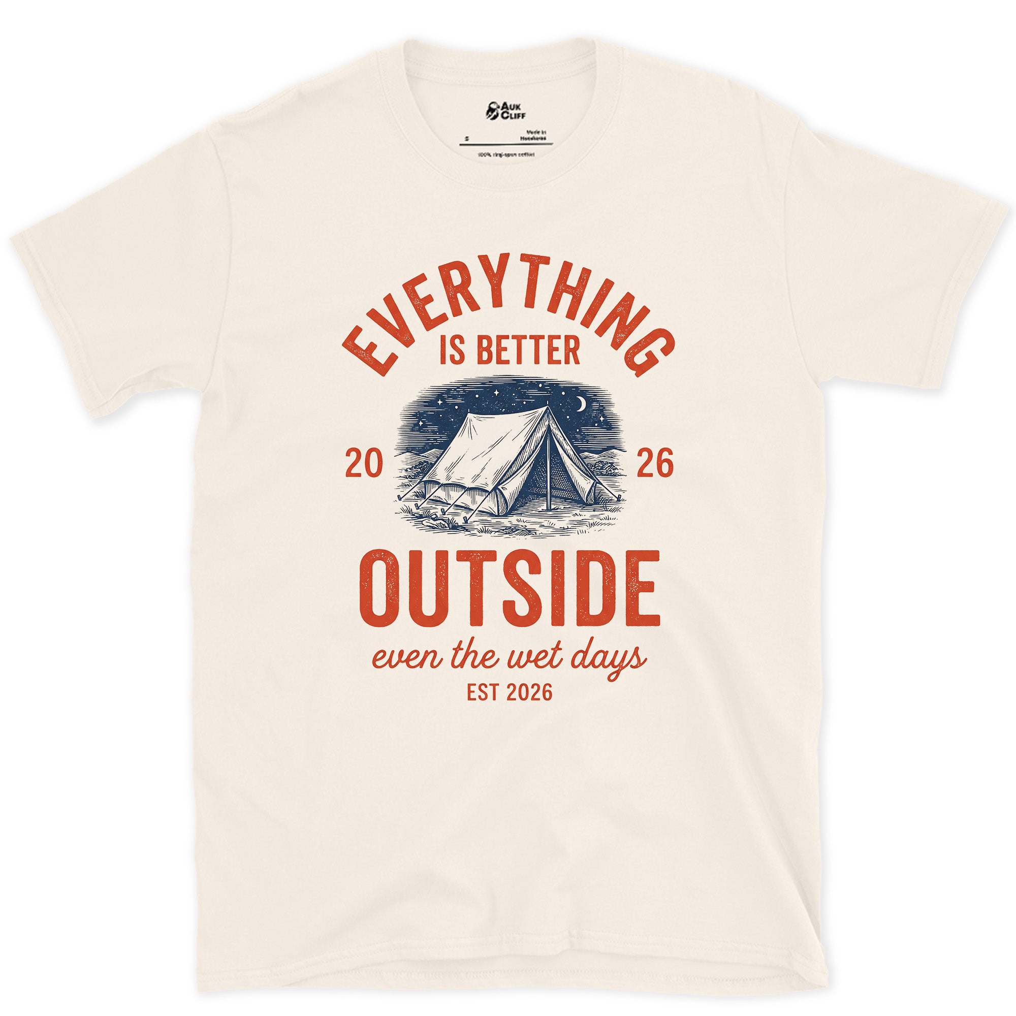 Everything Is Better Outside, Even the Wet Days design on a Natural Gildan Softstyle t-shirt