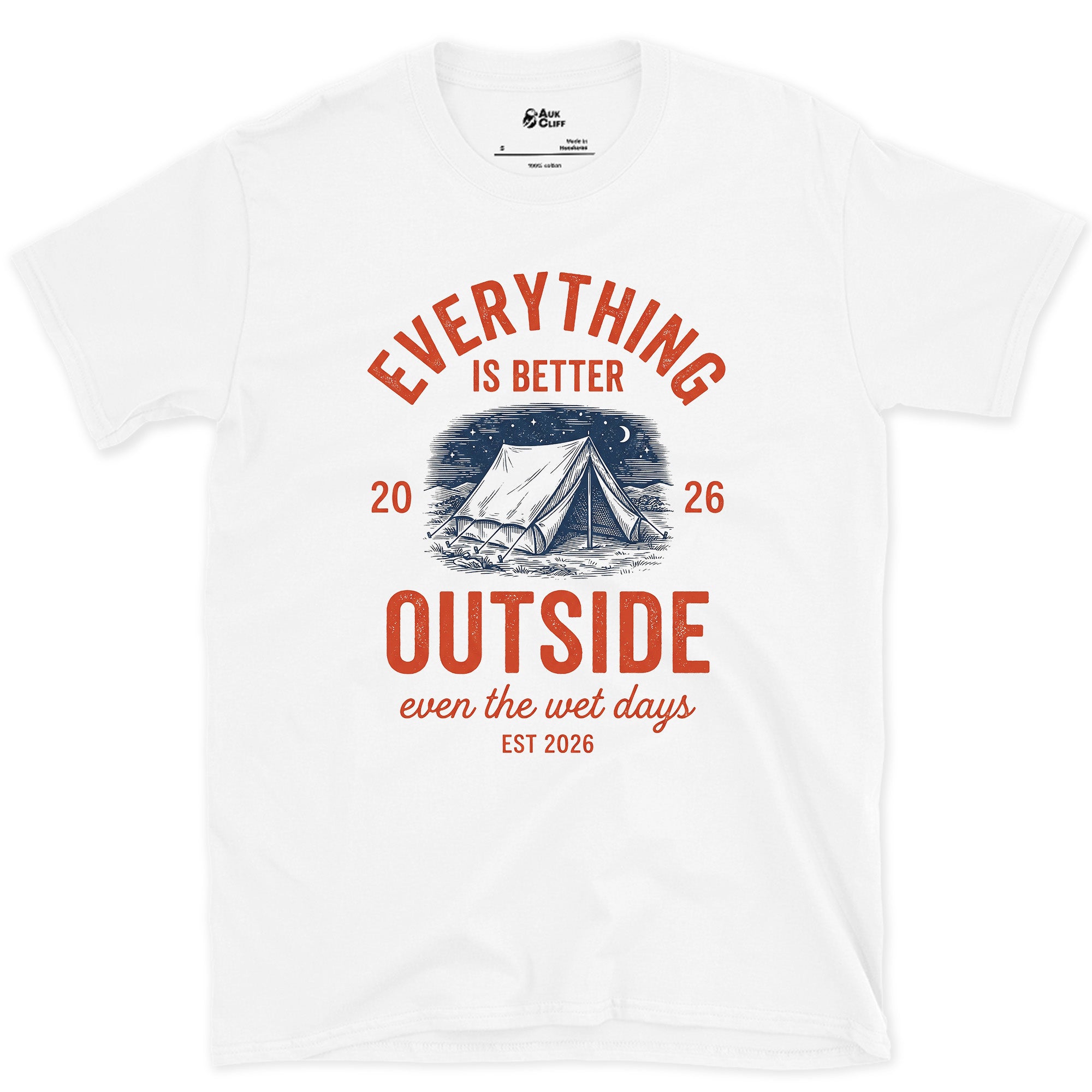 Everything Is Better Outside, Even the Wet Days design on a White Gildan Softstyle t-shirt