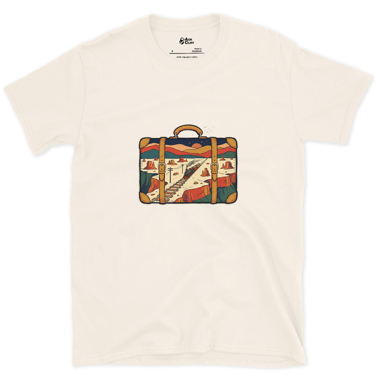 Everywhere It Has Been, Leather Suitcase design on a Natural Gildan Softstyle t-shirt