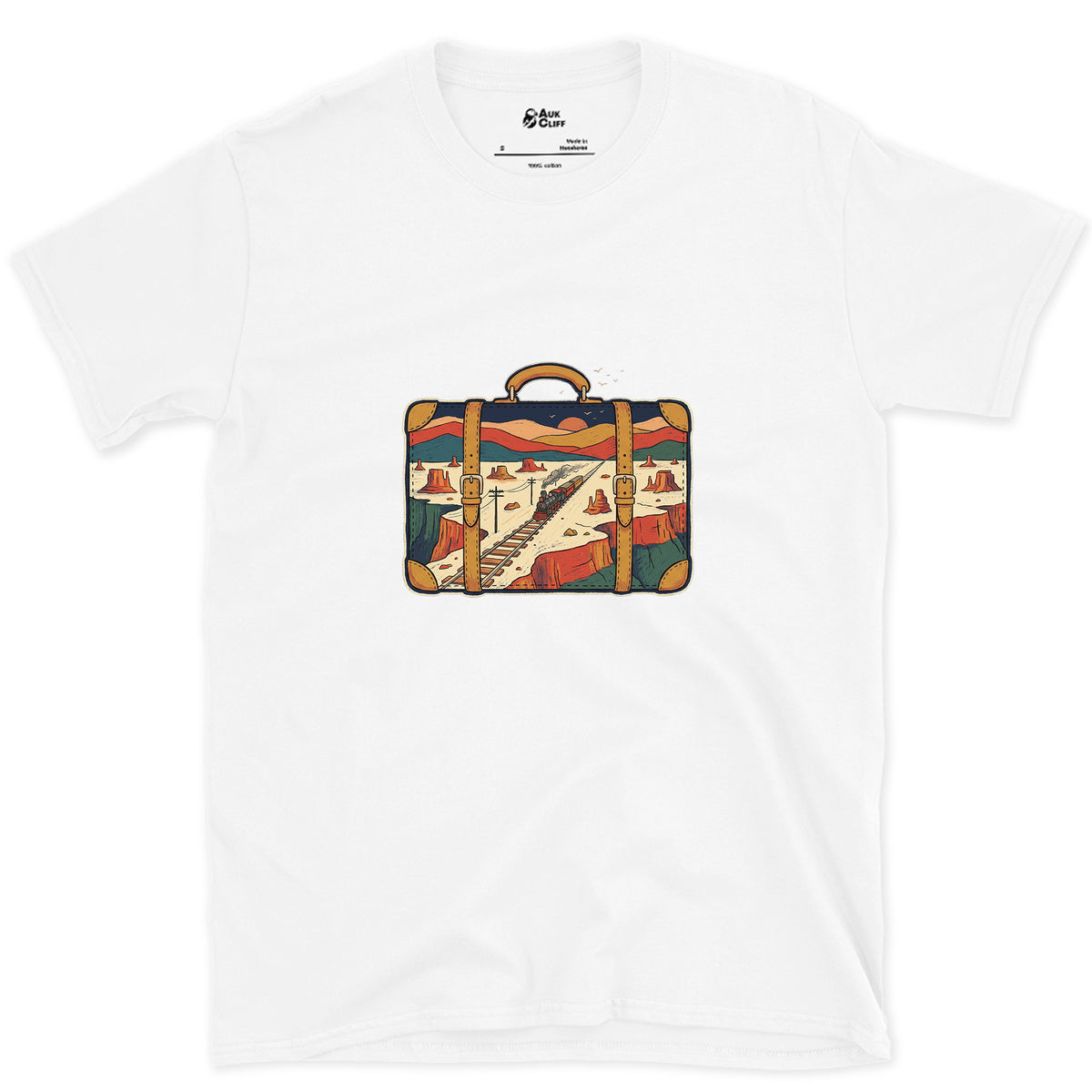 Everywhere It Has Been, Leather Suitcase design on a White Gildan Softstyle t-shirt