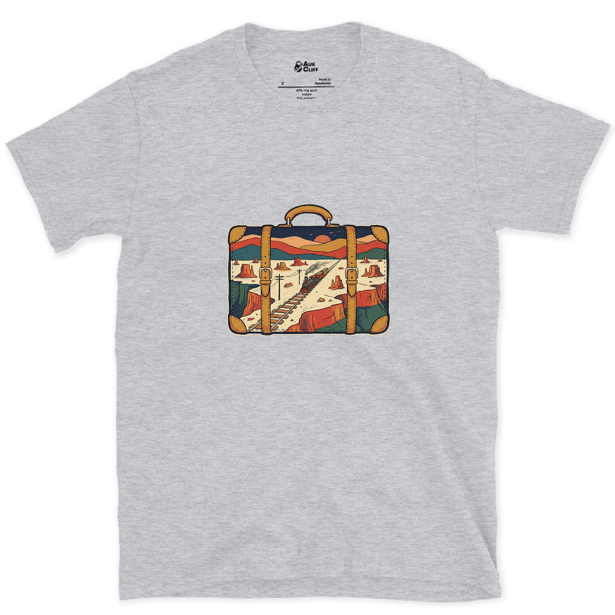 Everywhere It Has Been, Leather Suitcase design on a Sport Grey Gildan Softstyle t-shirt