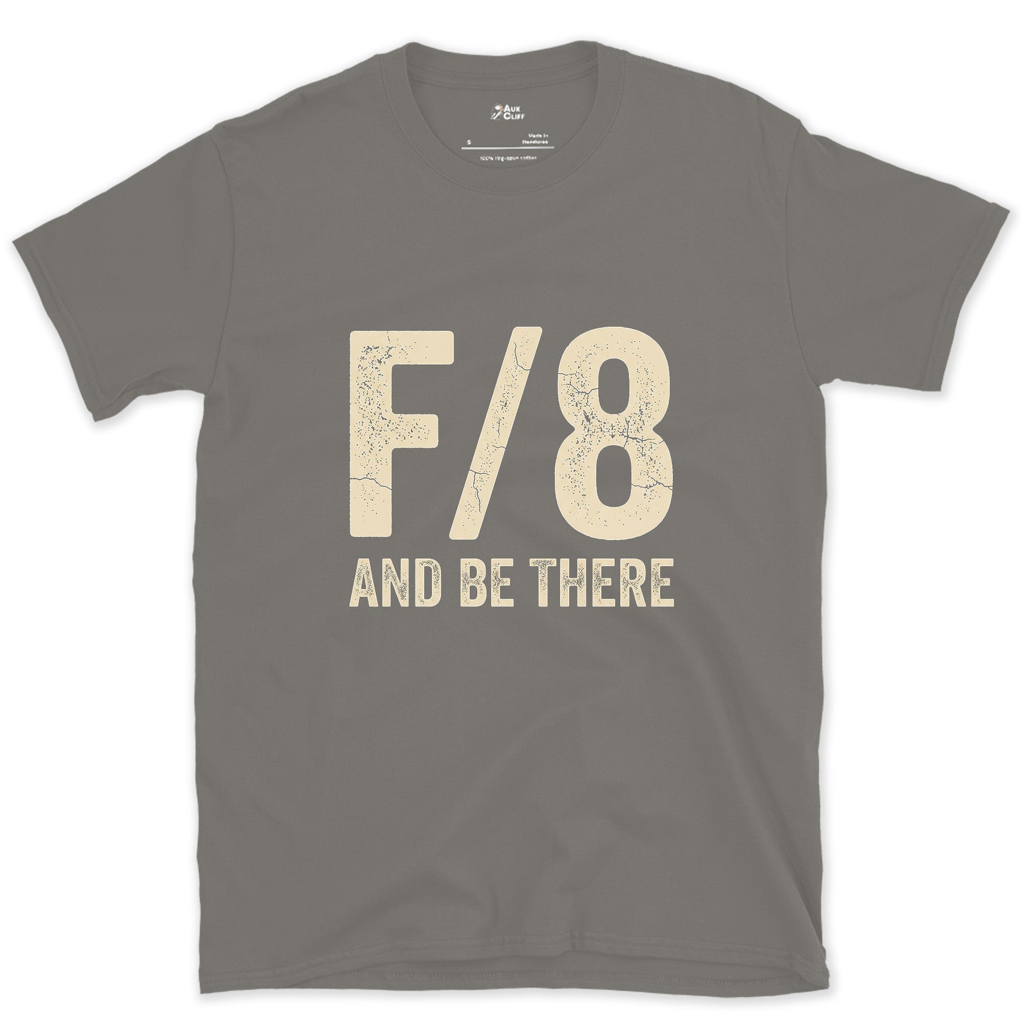 F/8 and Be There, a Photographer's Motto design on a Charcoal Gildan Softstyle t-shirt