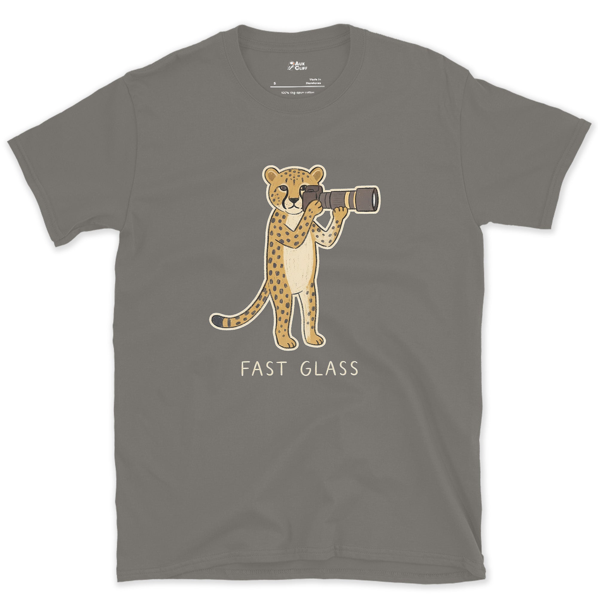 Fast Glass, Cheetah Gets the Fastest Lens design on a Charcoal Gildan Softstyle t-shirt