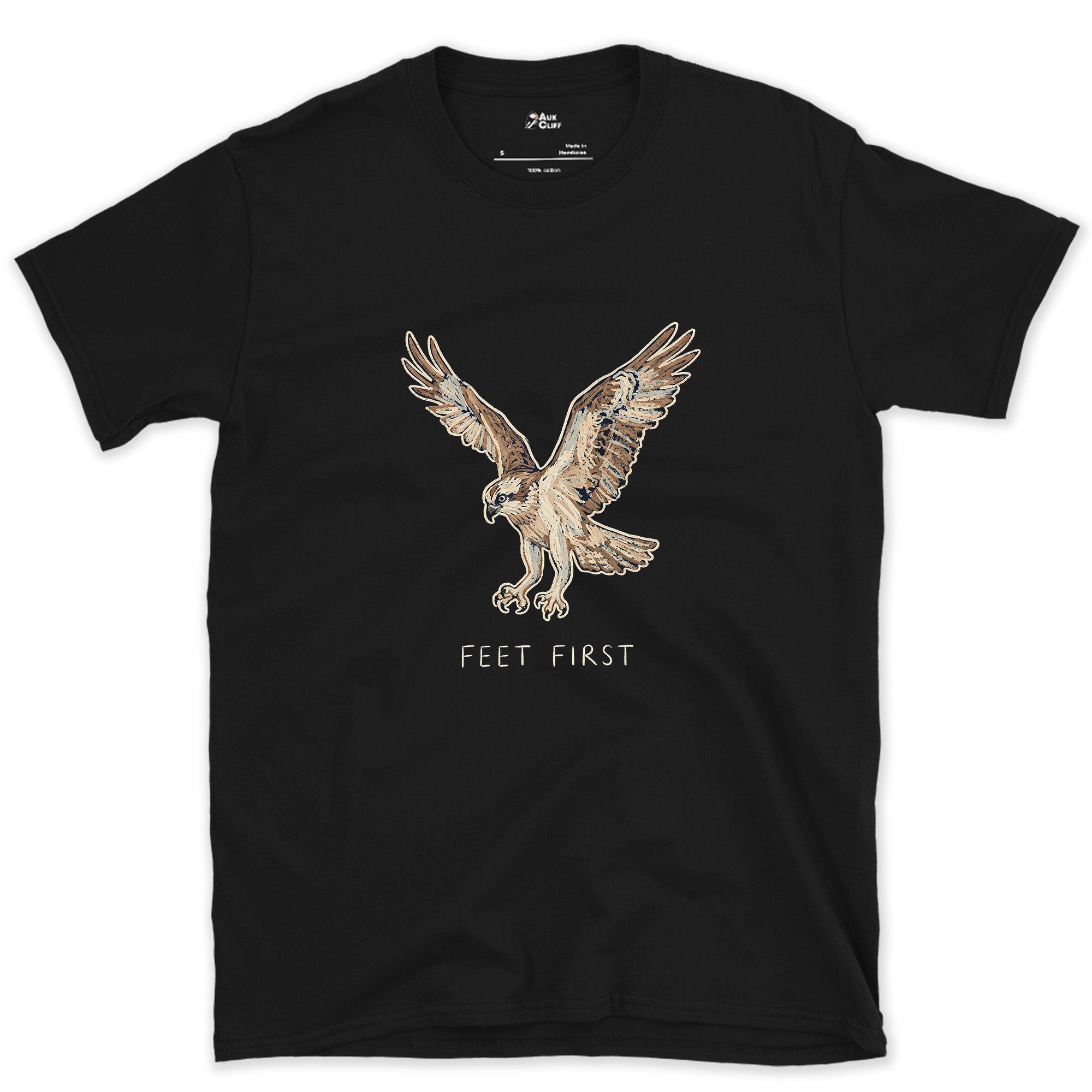 No Hesitation, Osprey Stooping design on a Black Gildan Softstyle t-shirt