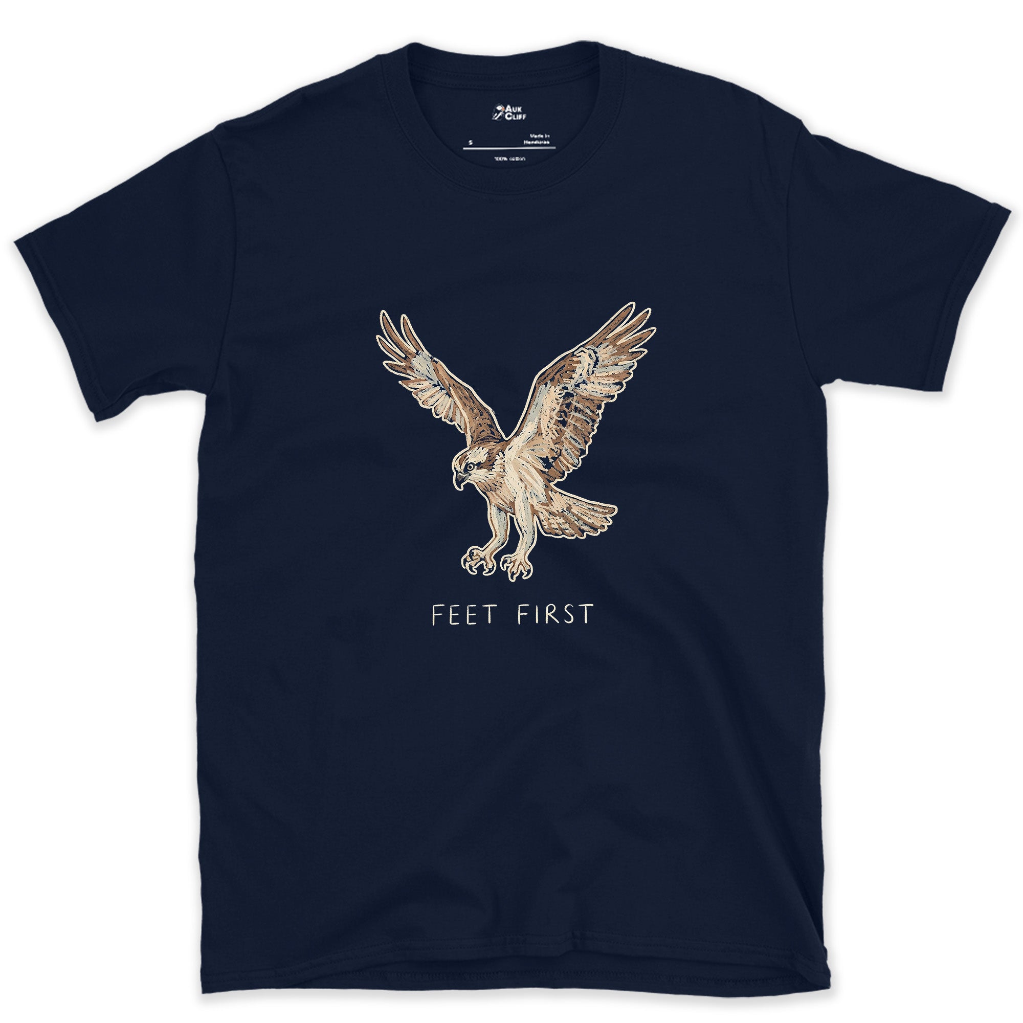 No Hesitation, Osprey Stooping design on a Navy Gildan Softstyle t-shirt