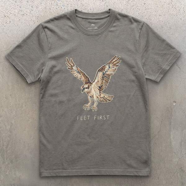 No Hesitation, Osprey Stooping design on a Charcoal Gildan Softstyle t-shirt