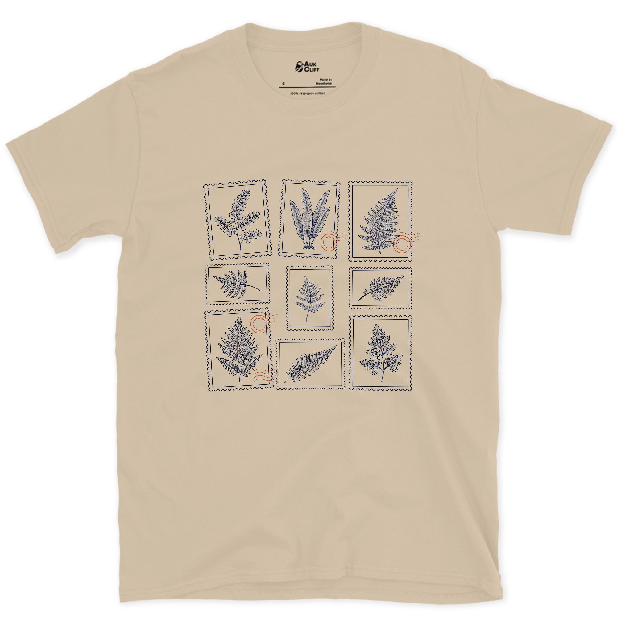 Eight Fern Fronds Told Apart by Shape design on a Sand Gildan Softstyle t-shirt