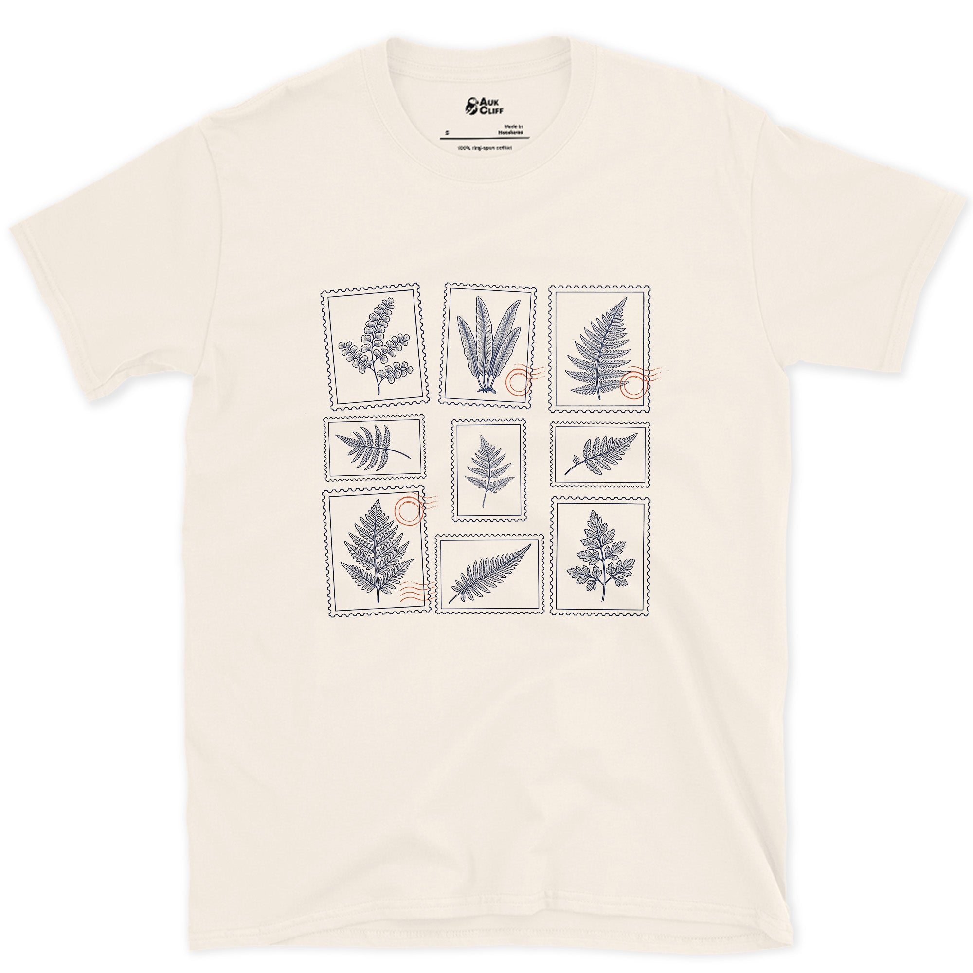 Eight Fern Fronds Told Apart by Shape design on a Natural Gildan Softstyle t-shirt