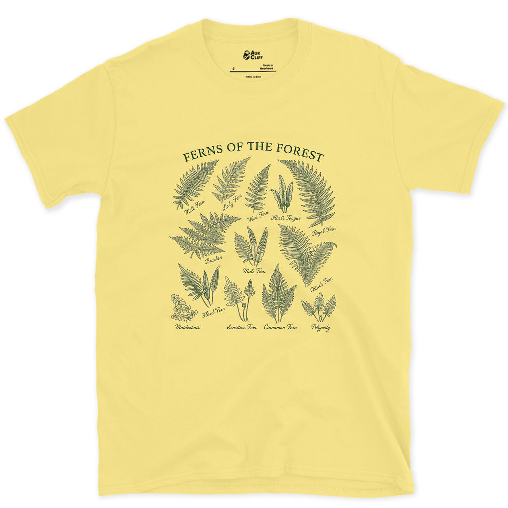 All Eight Ferns of the Forest design on a Cornsilk Gildan Softstyle t-shirt