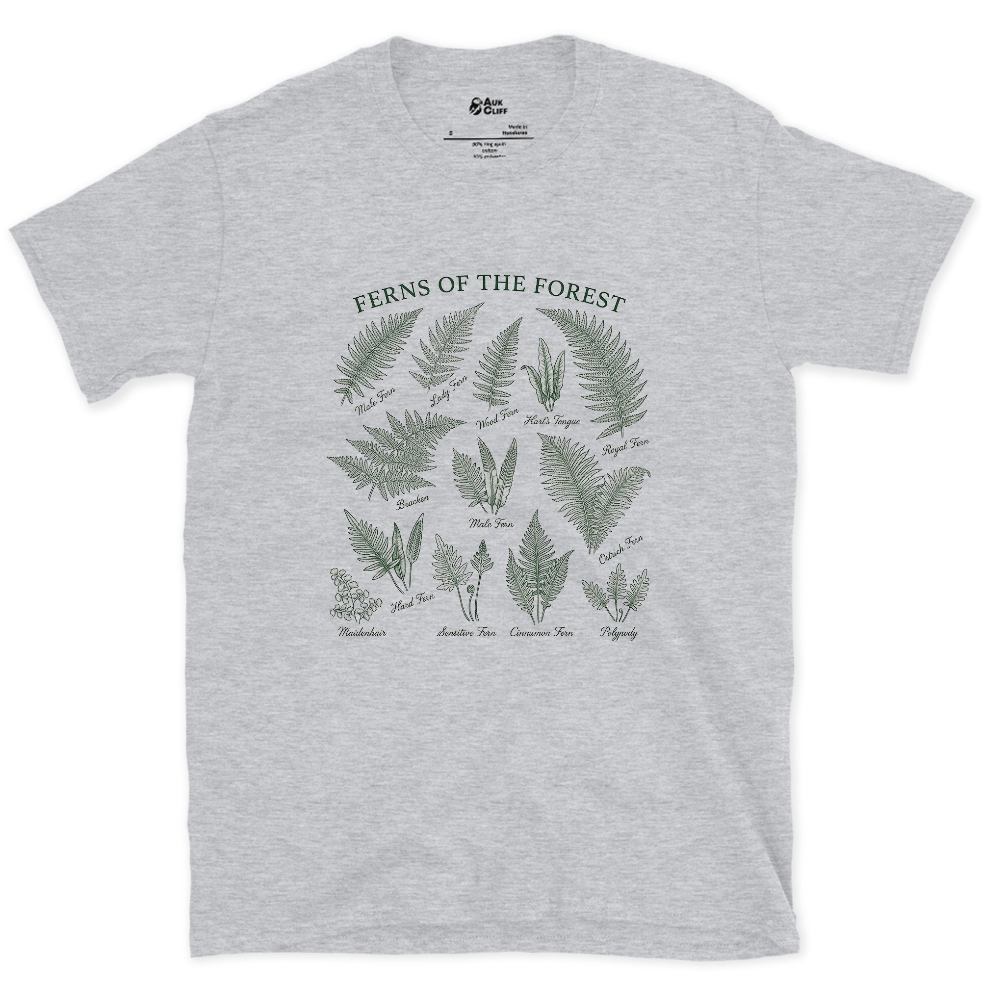 All Eight Ferns of the Forest design on a Sport Grey Gildan Softstyle t-shirt