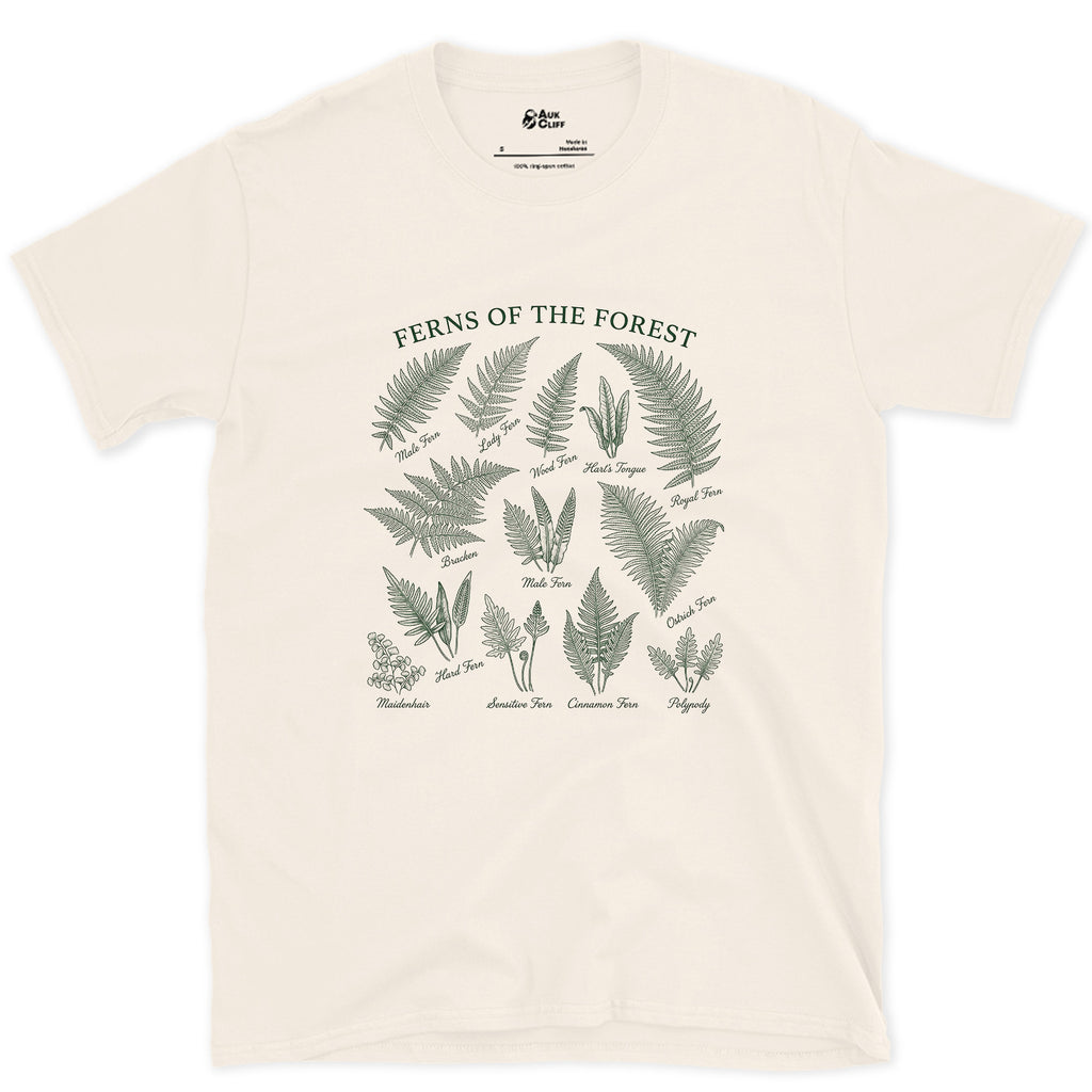 All Eight Ferns of the Forest design on a Natural Gildan Softstyle t-shirt