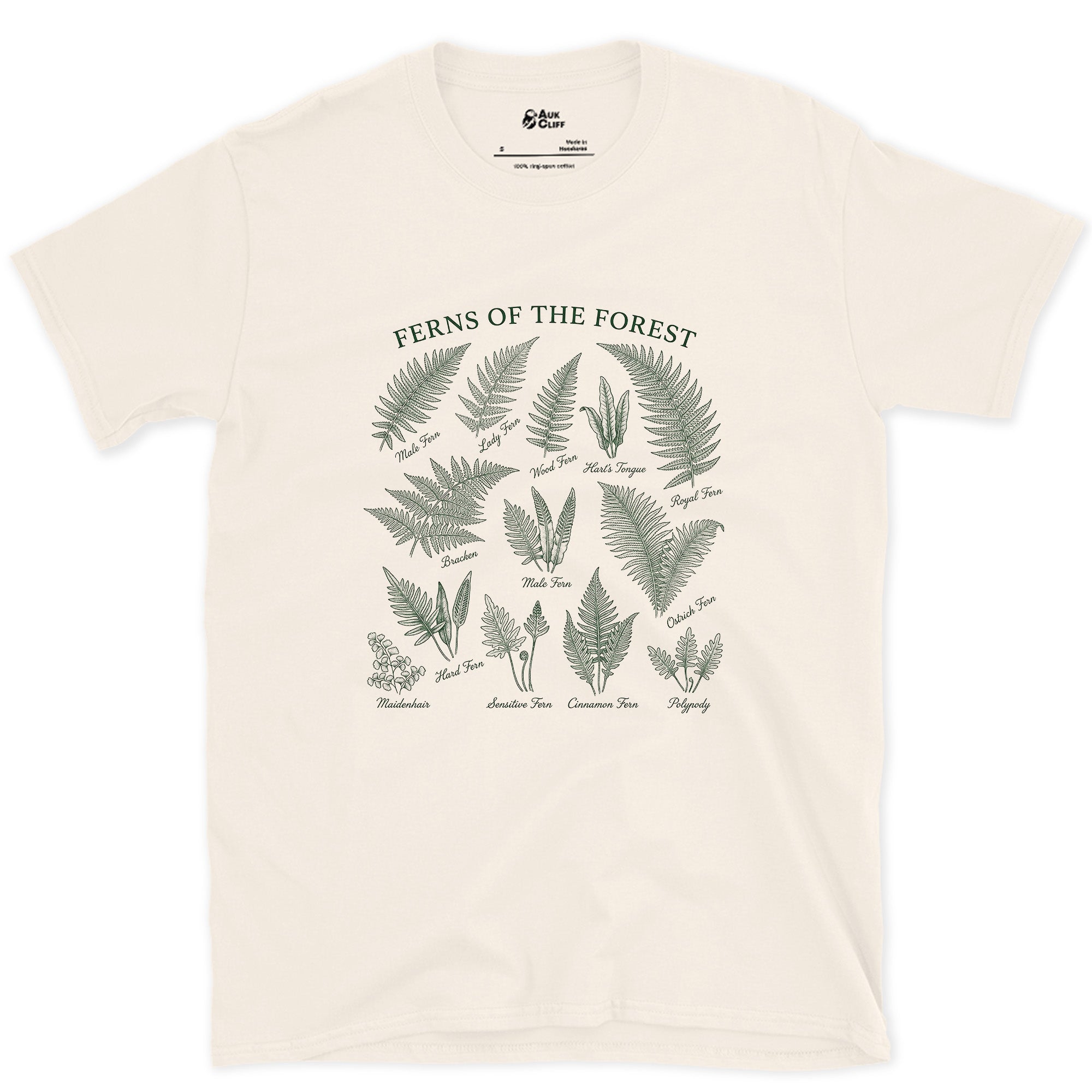 All Eight Ferns of the Forest design on a Natural Gildan Softstyle t-shirt
