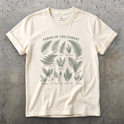 All Eight Ferns of the Forest design on a Natural Gildan Softstyle t-shirt