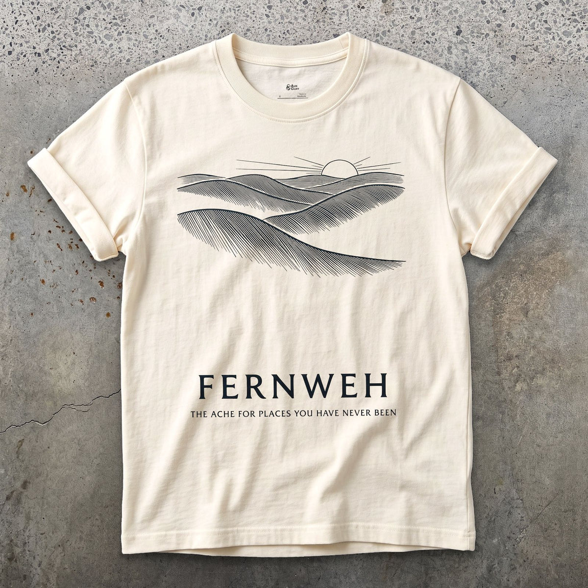 Fernweh, the Ache for Places You Have Never Been design on a Natural Gildan Softstyle t-shirt