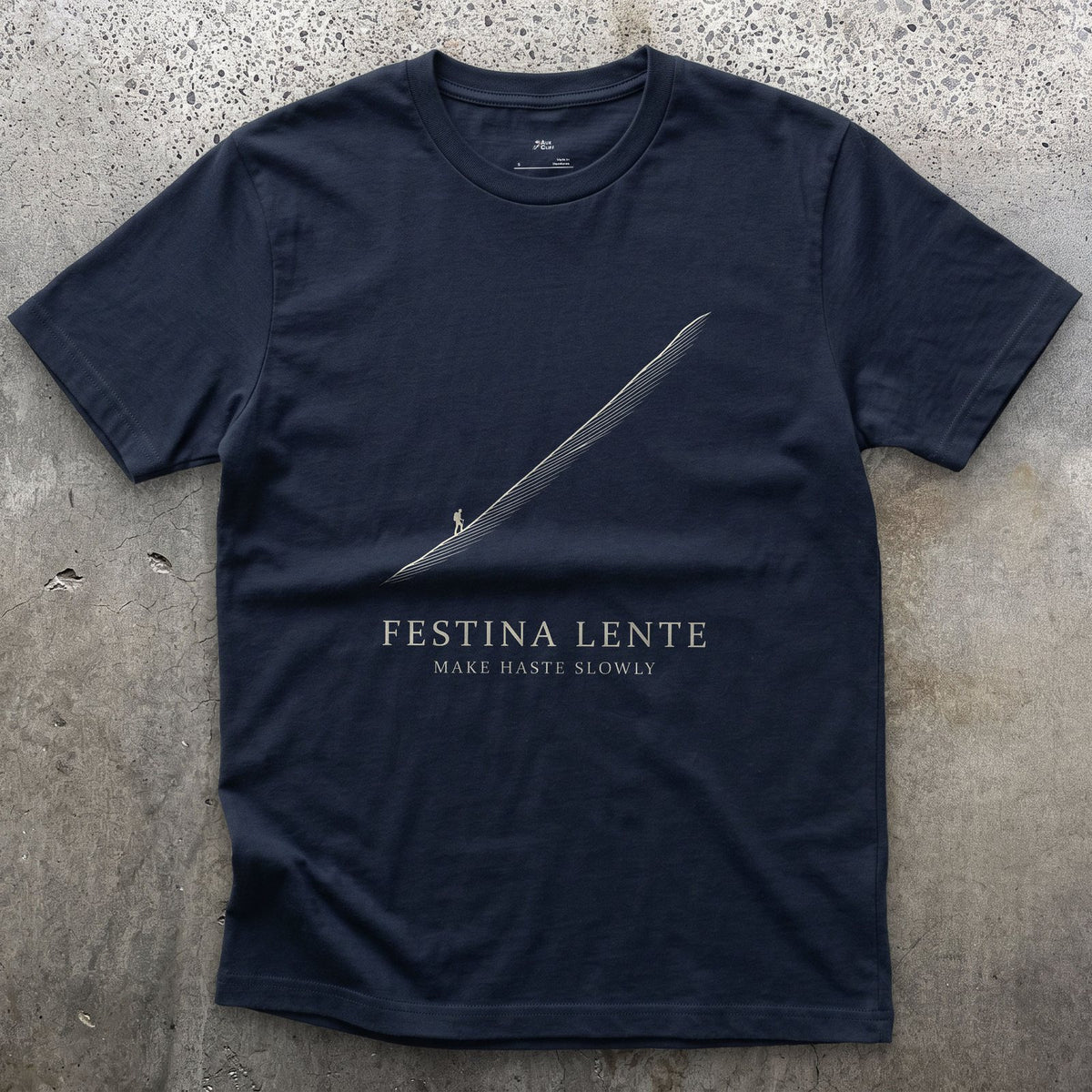Festina Lente, Make Haste Slowly design on a Navy Gildan Softstyle t-shirt