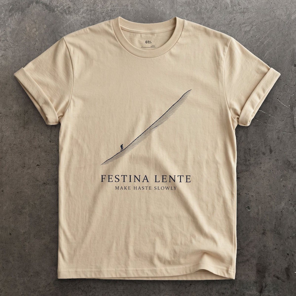 Festina Lente, Make Haste Slowly design on a Sand Gildan Softstyle t-shirt