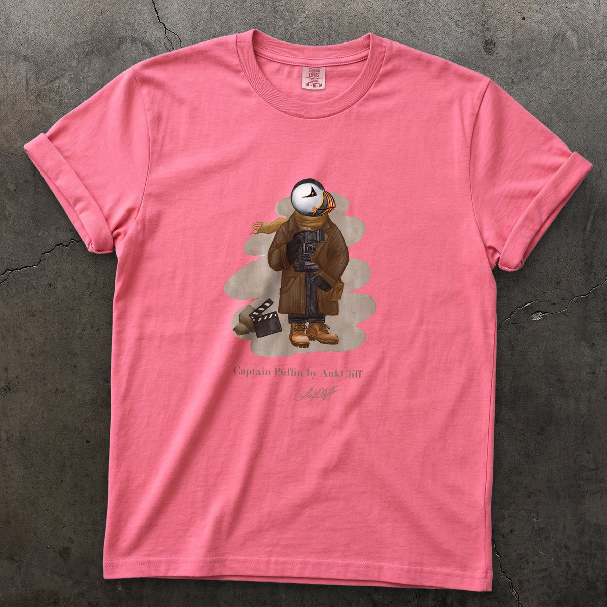 Captain Puffin Film Maker on a Crunchberry Comfort Colors t-shirt