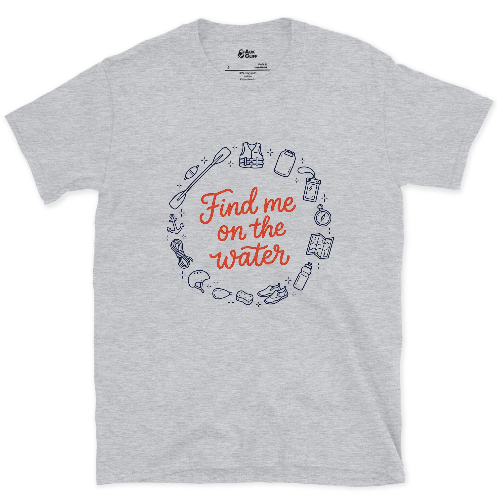 Find Me on the Water Paddling design on a Sport Grey Gildan Softstyle t-shirt