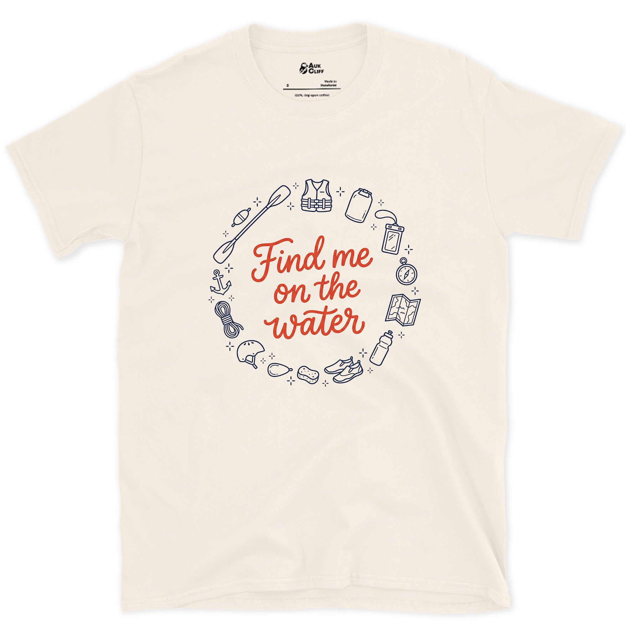 Find Me on the Water Paddling design on a Natural Gildan Softstyle t-shirt