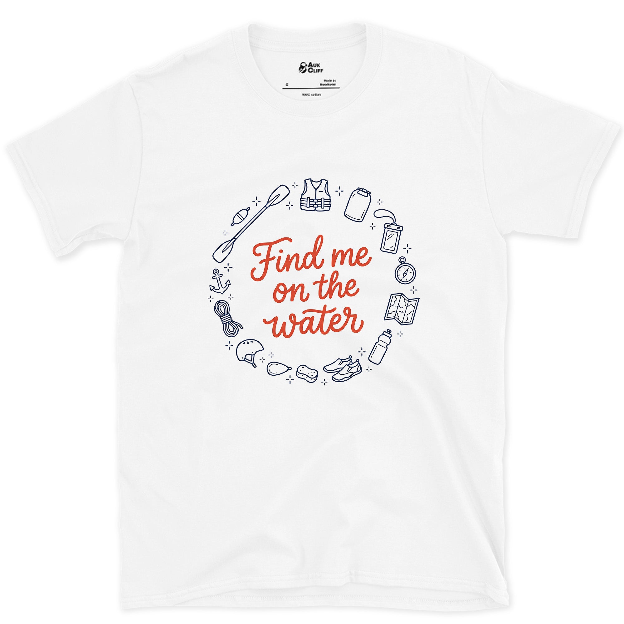 Find Me on the Water Paddling design on a White Gildan Softstyle t-shirt