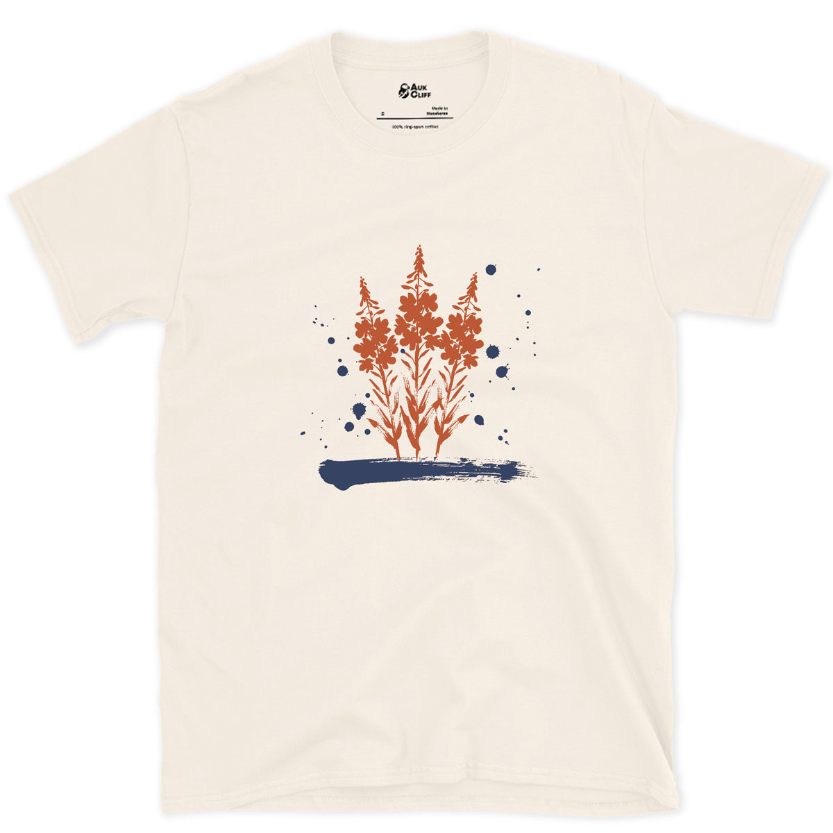 Fireweed on Burnt Ground design on a Natural Gildan Softstyle t-shirt