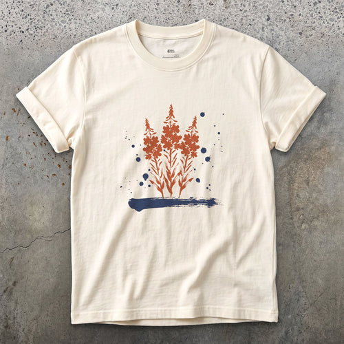 Fireweed on Burnt Ground design on a Natural Gildan Softstyle t-shirt