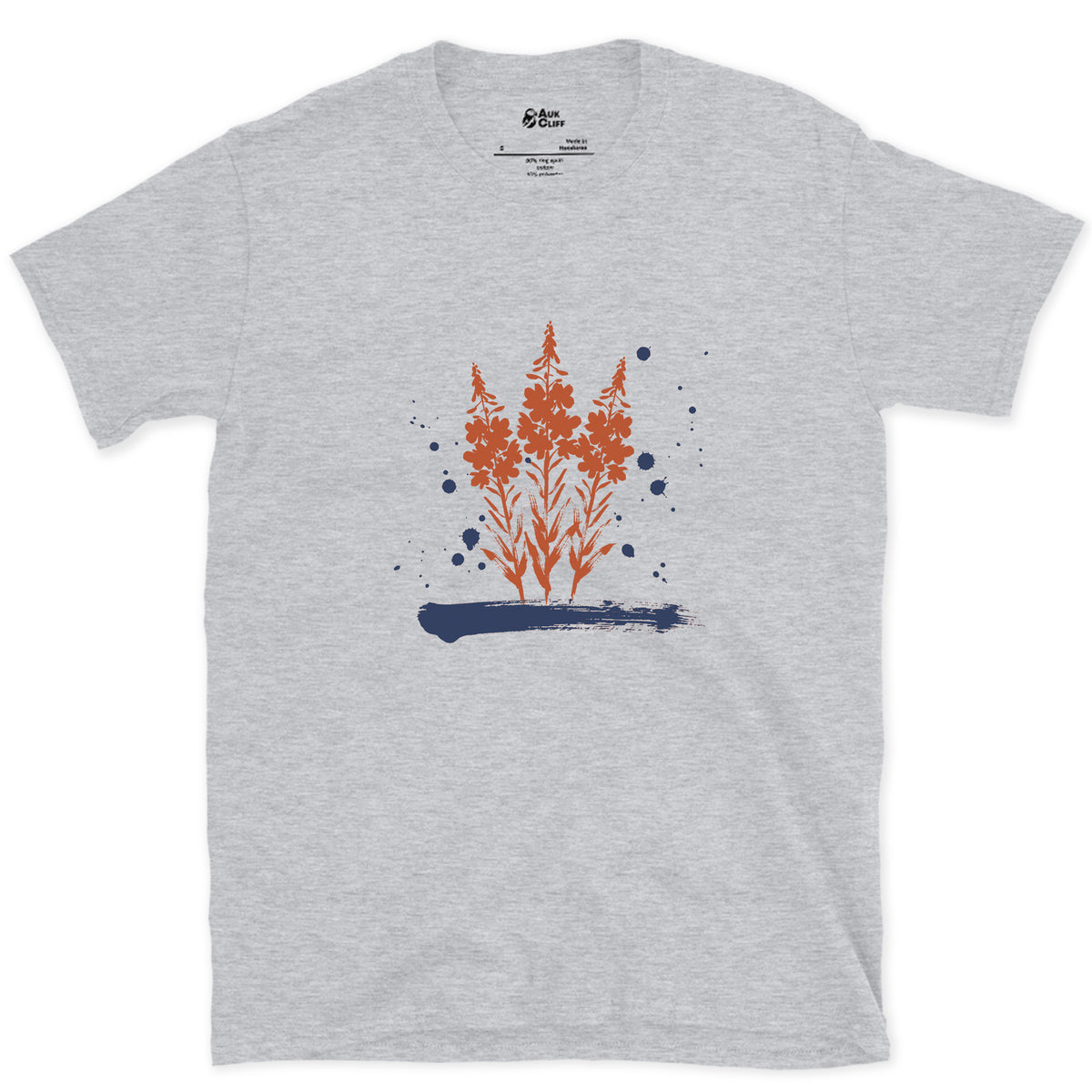 Fireweed on Burnt Ground design on a Sport Grey Gildan Softstyle t-shirt