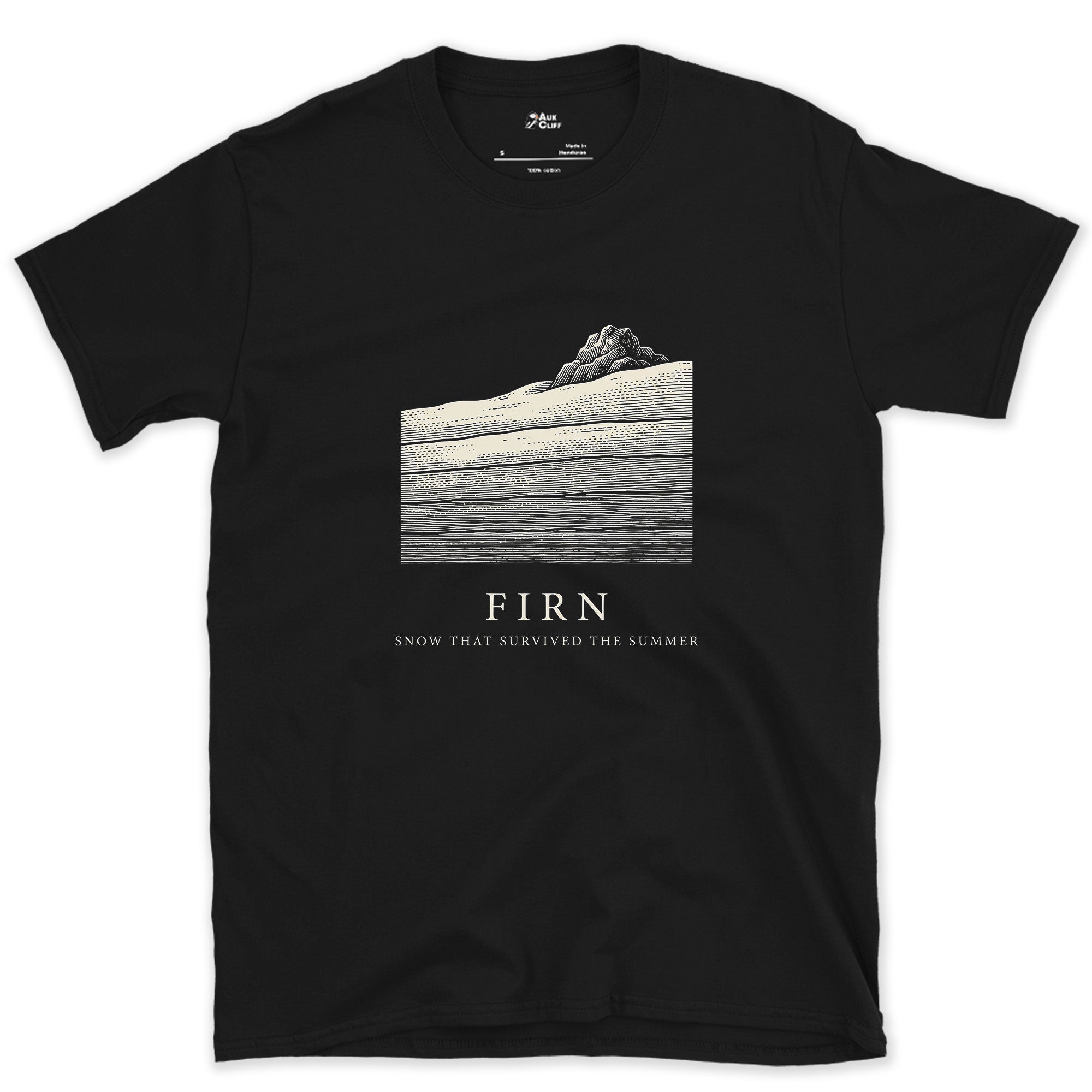 Firn, Alpine Snow That Survived the Summer design on a Black Gildan Softstyle t-shirt