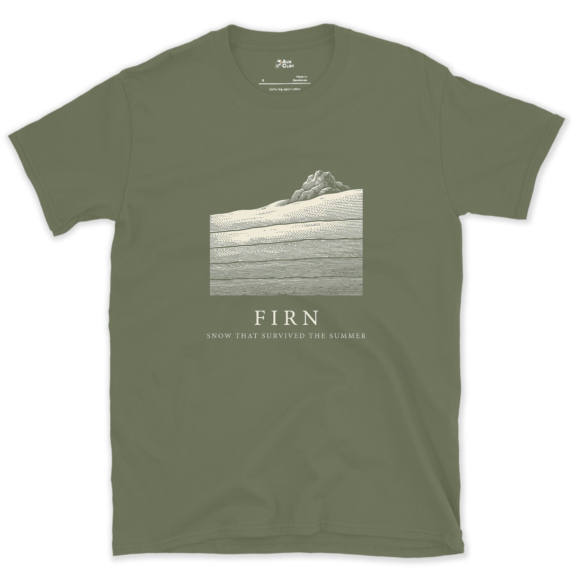 Firn, Alpine Snow That Survived the Summer design on a Military Green Gildan Softstyle t-shirt