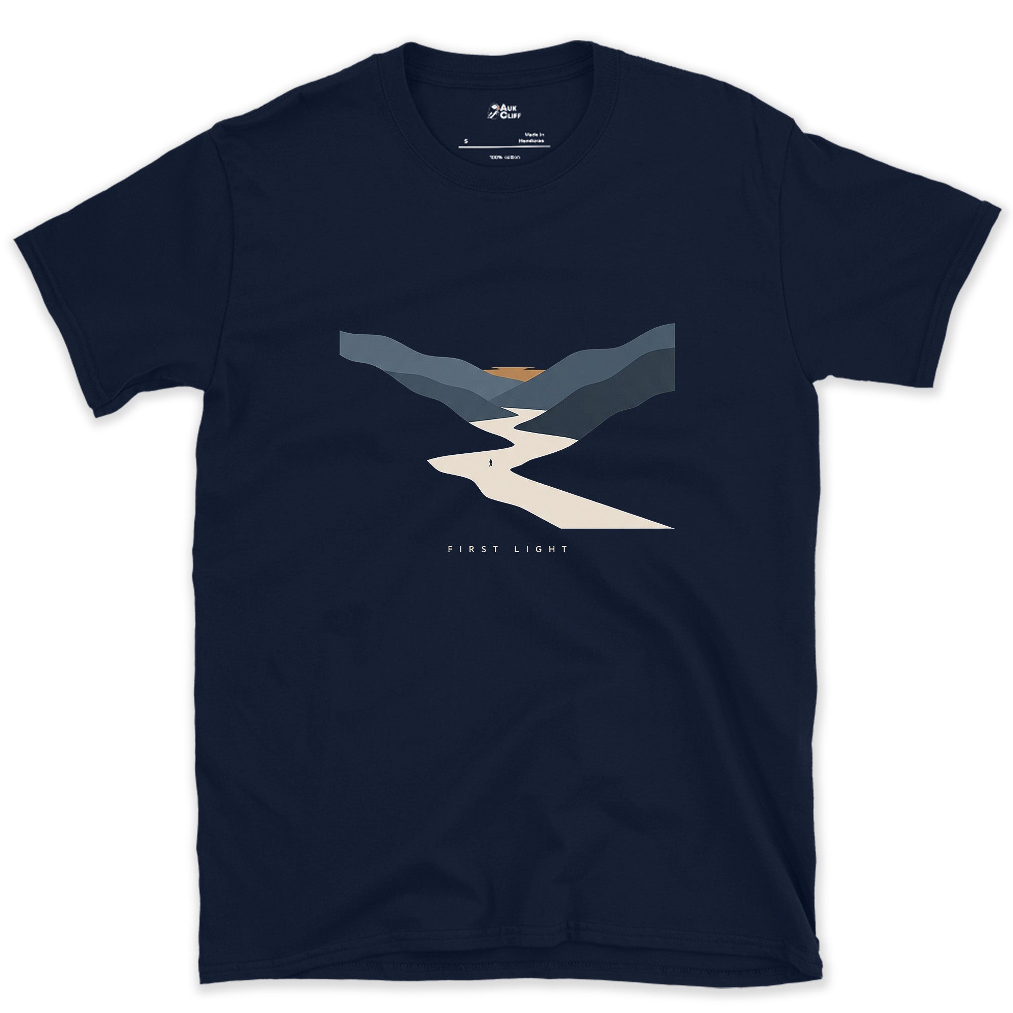 Dawn Reaches the Water First, River Valley design on a Navy Gildan Softstyle t-shirt