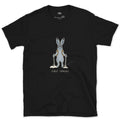 First Tracks, Snow Hare on Skis design on a Black Gildan Softstyle t-shirt