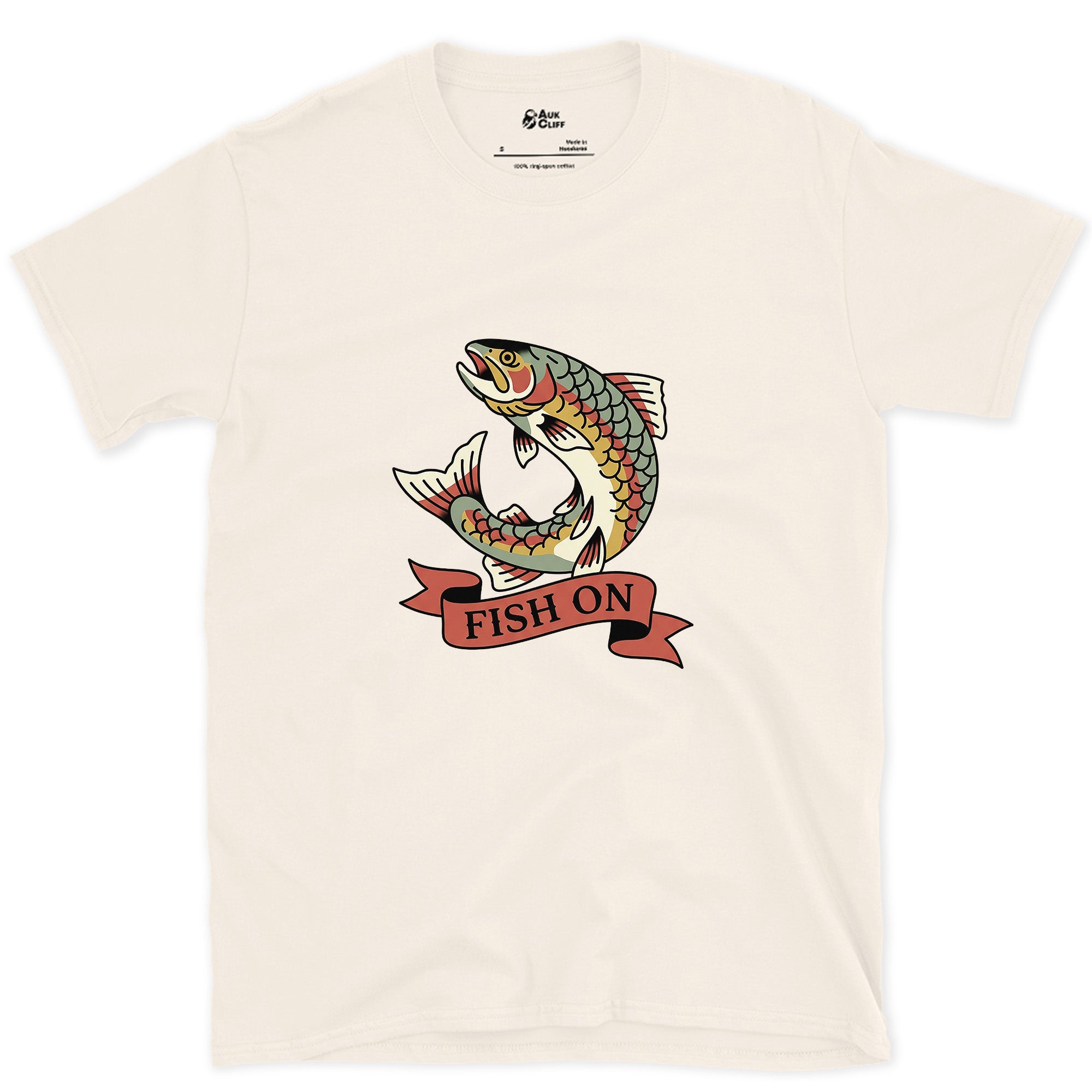 Leaping Clean Through the Banner, Trout design on a Natural Gildan Softstyle t-shirt