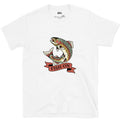 Leaping Clean Through the Banner, Trout design on a White Gildan Softstyle t-shirt