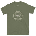 Fishing Club Trout Crest design on a Military Green Gildan Softstyle t-shirt