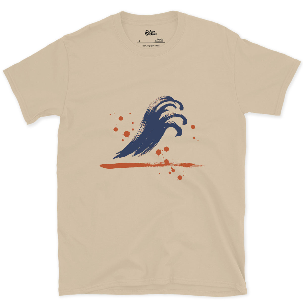 Five Fingers of Spray in Wet Ink design on a Sand Gildan Softstyle t-shirt