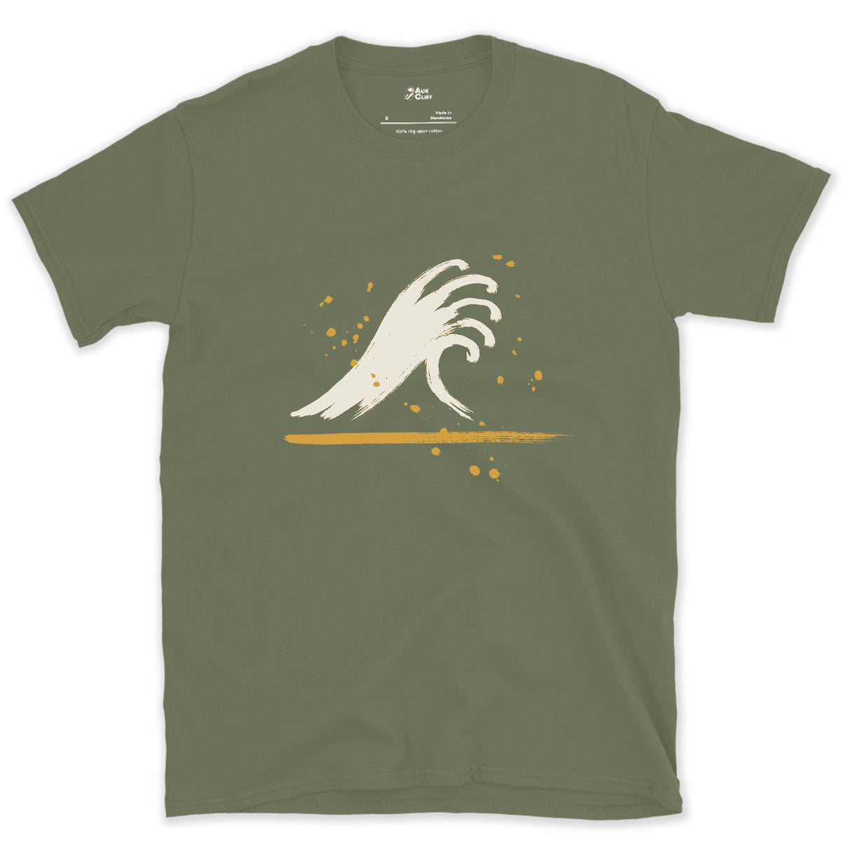 Five Fingers of Spray in Wet Ink design on a Military Green Gildan Softstyle t-shirt