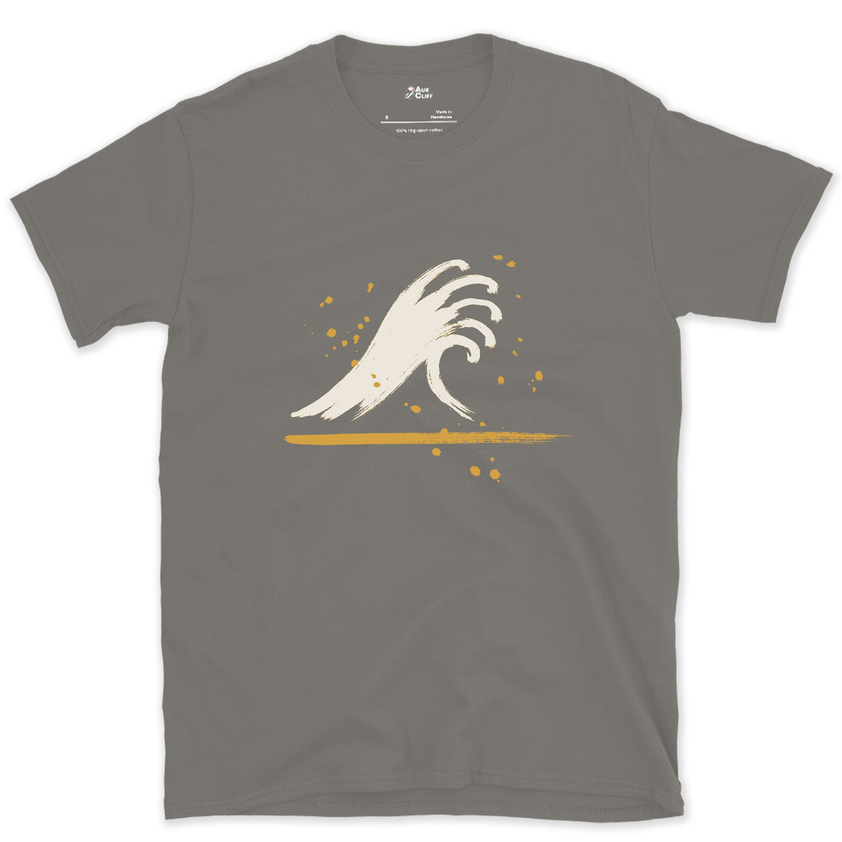 Five Fingers of Spray in Wet Ink design on a Charcoal Gildan Softstyle t-shirt