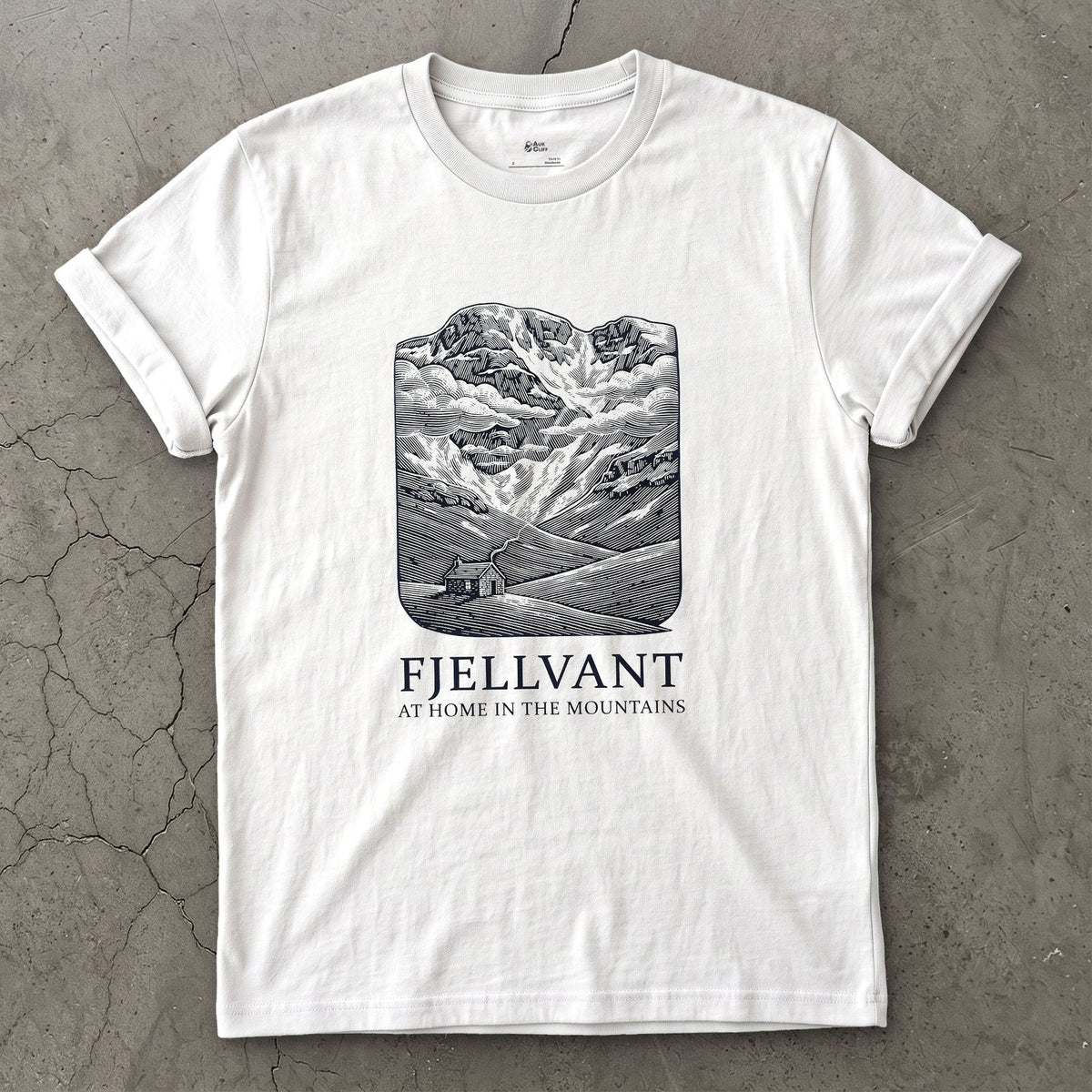 Fjellvant, at Home in the Mountains design on a White Gildan Softstyle t-shirt