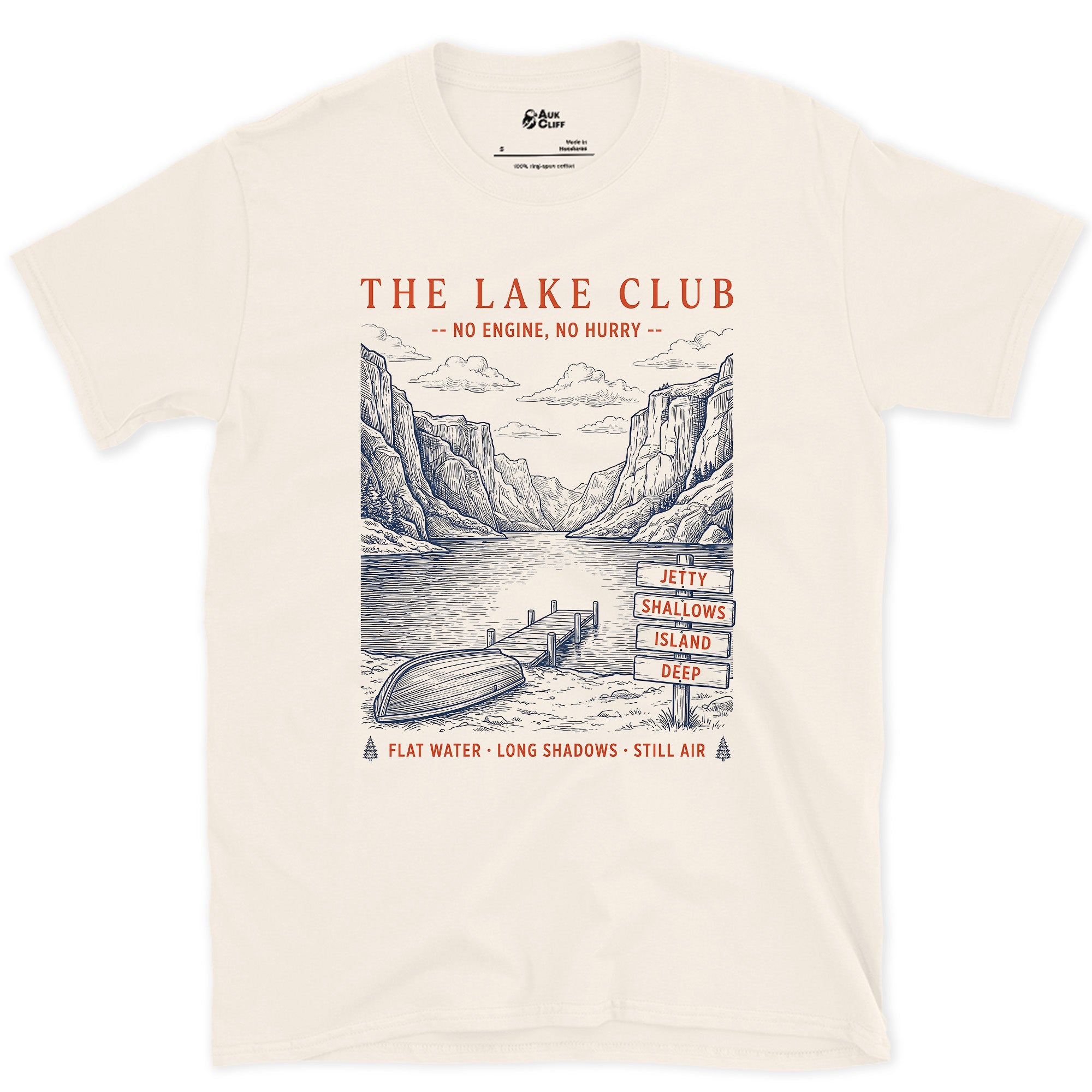 Flat Water, Long Shadows, Still Air design on a Natural Gildan Softstyle t-shirt
