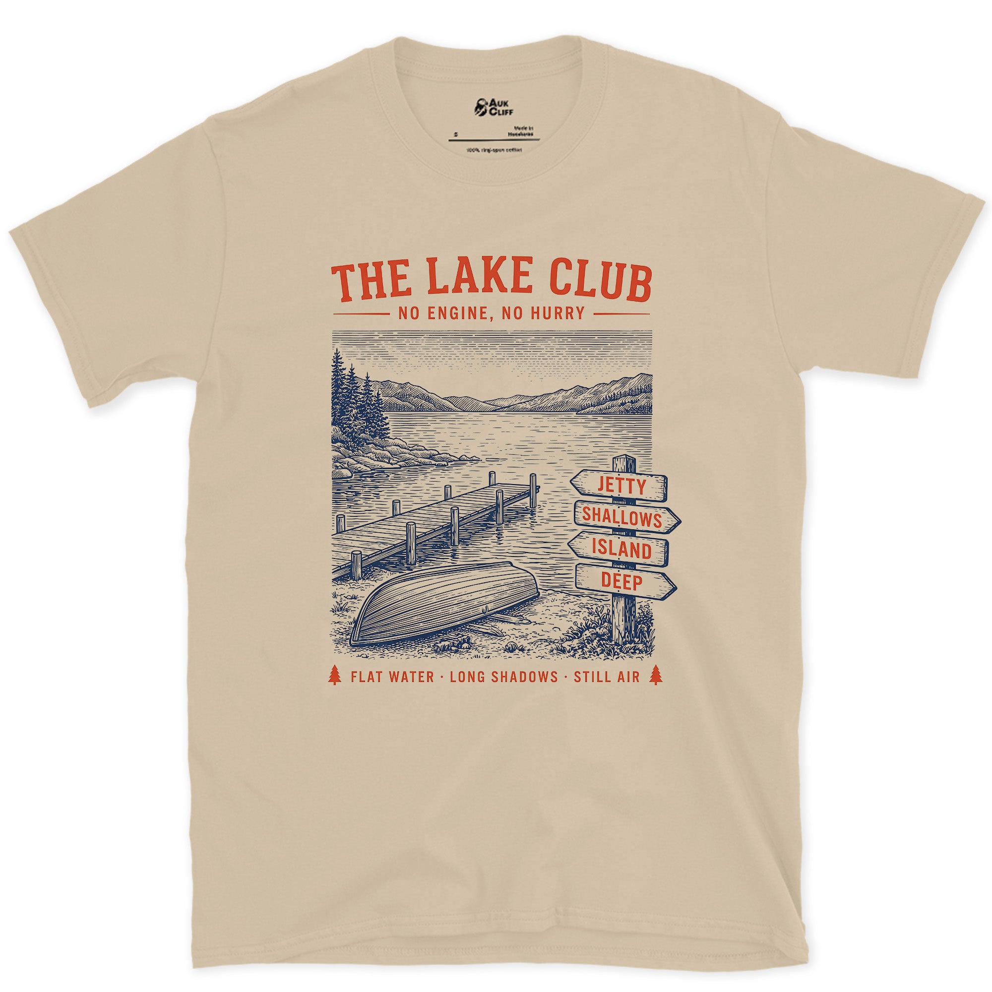 Jetty, Shallows, Island, Deep design on a Sand Gildan Softstyle t-shirt