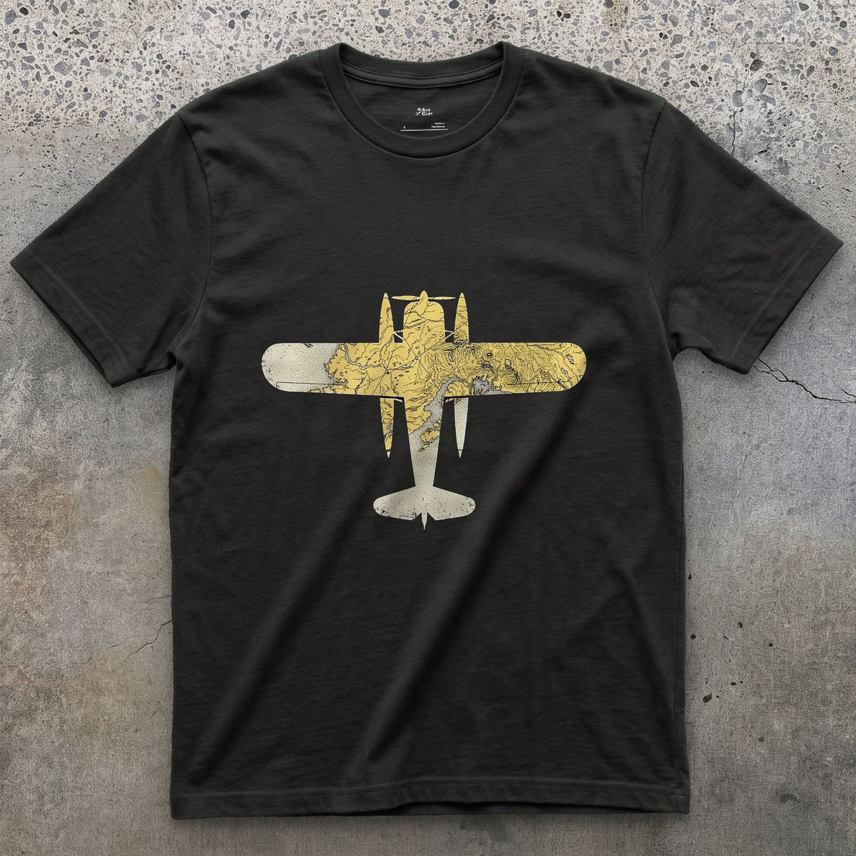 Float Plane Chart design on a Black Gildan Softstyle t-shirt