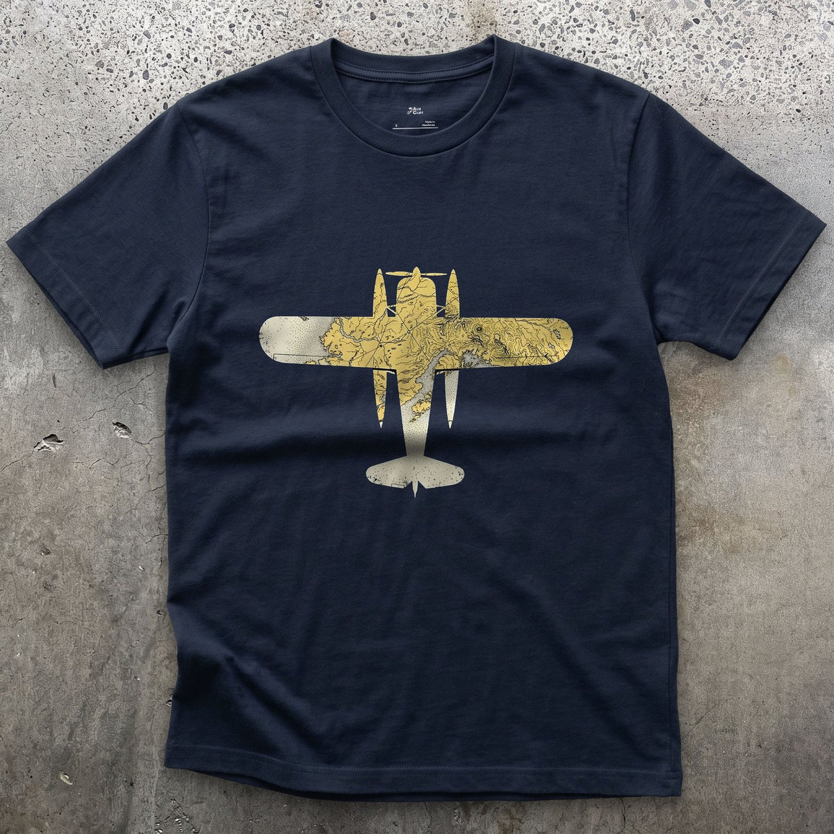 Float Plane Chart design on a Navy Gildan Softstyle t-shirt