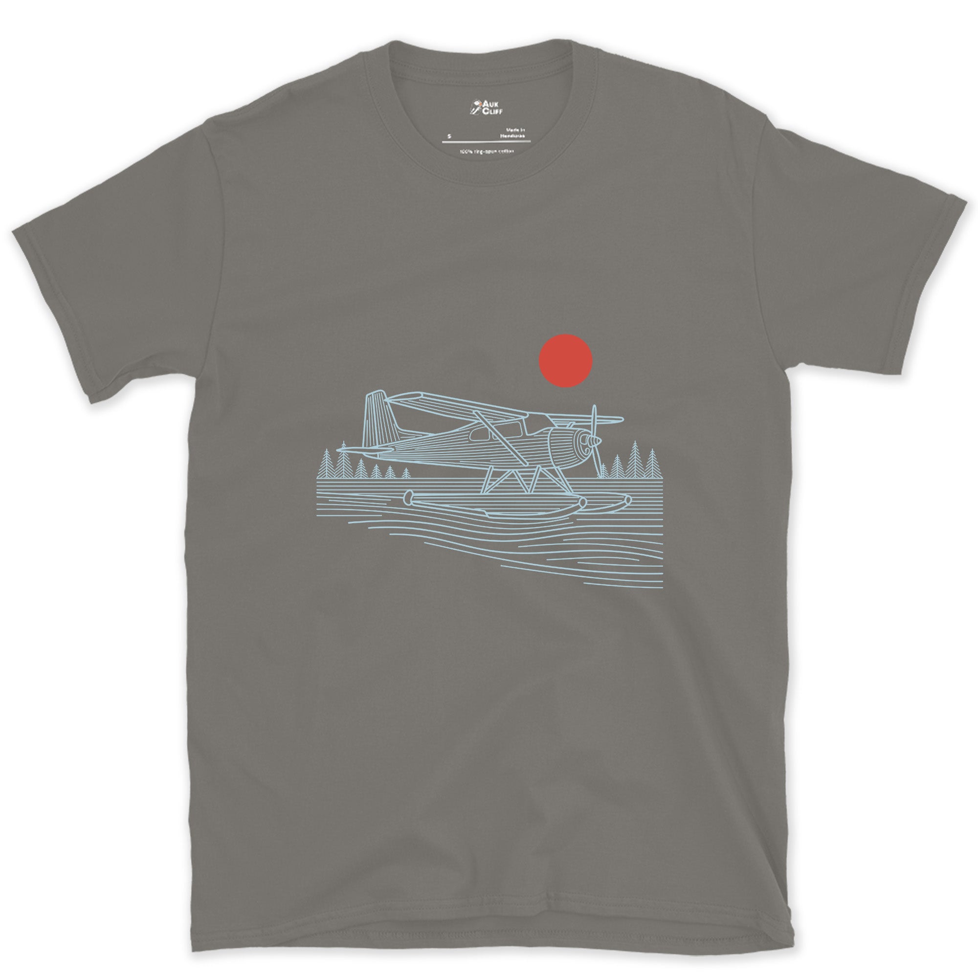 Low and Level, Between the Lakes design on a Charcoal Gildan Softstyle t-shirt