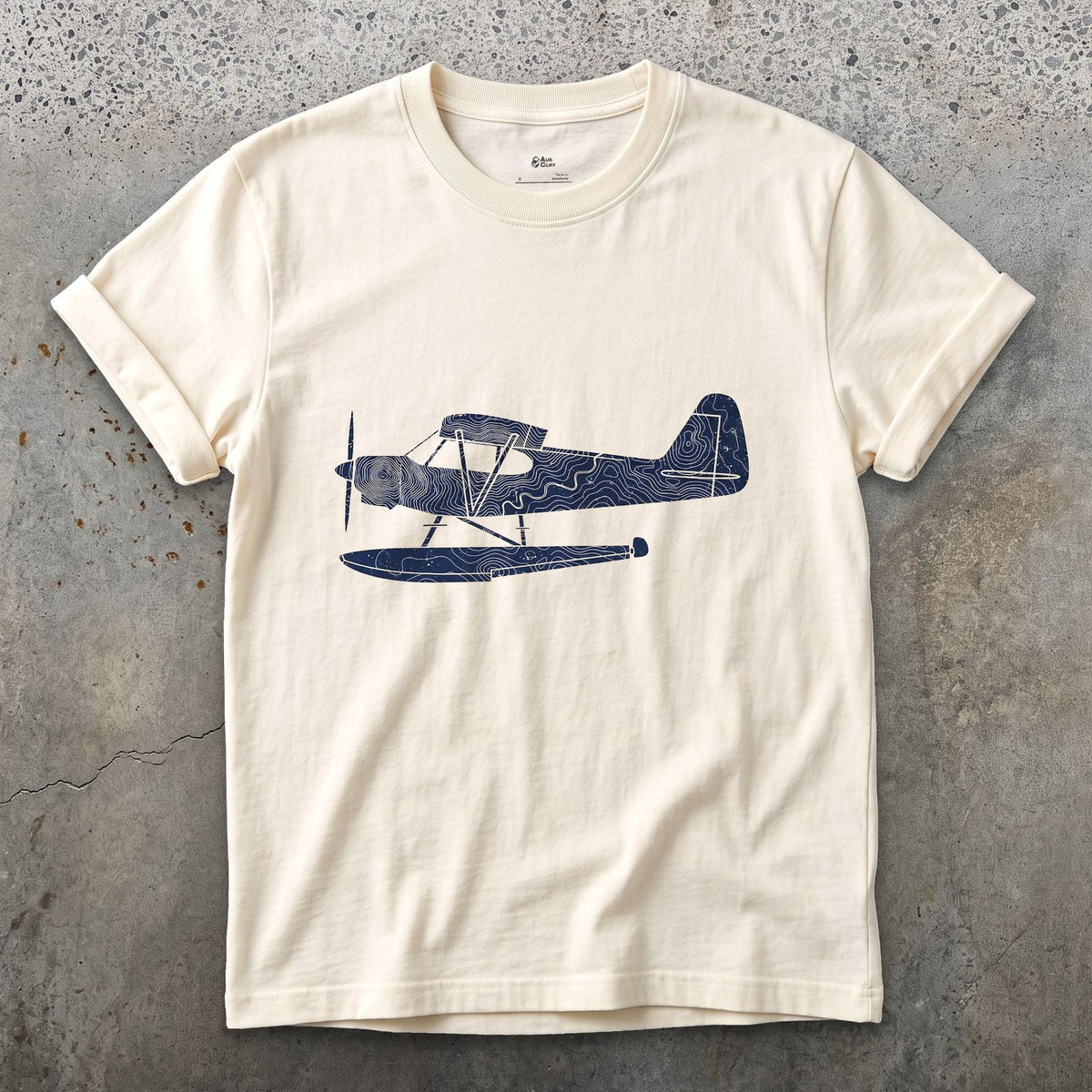 Float Plane in Contours design on a Natural Gildan Softstyle t-shirt