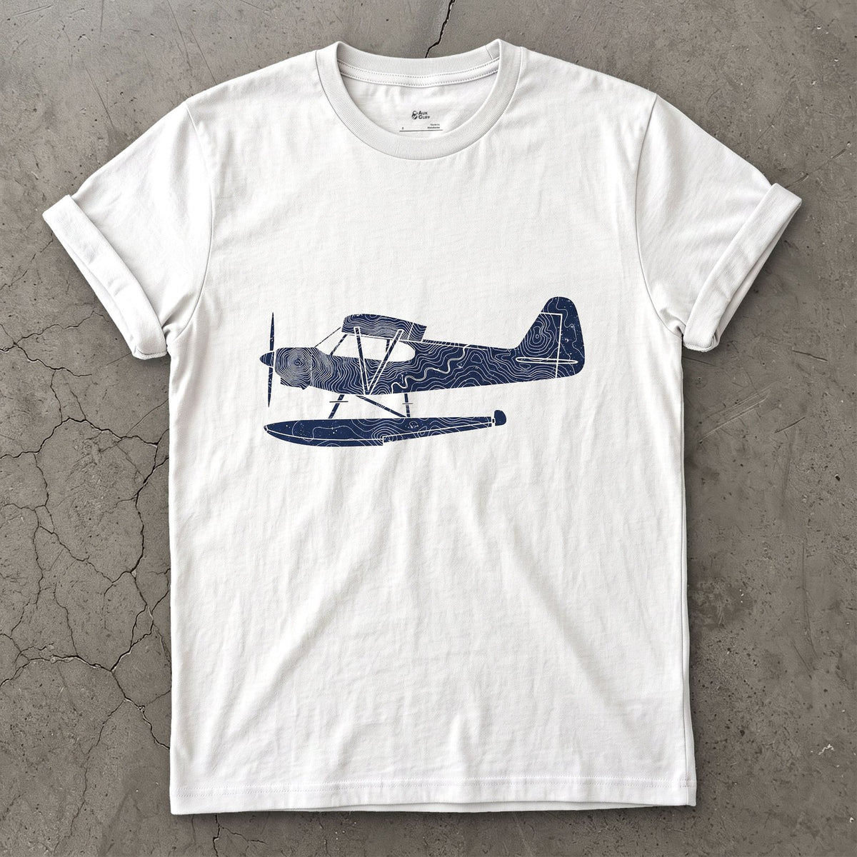Float Plane in Contours design on a White Gildan Softstyle t-shirt